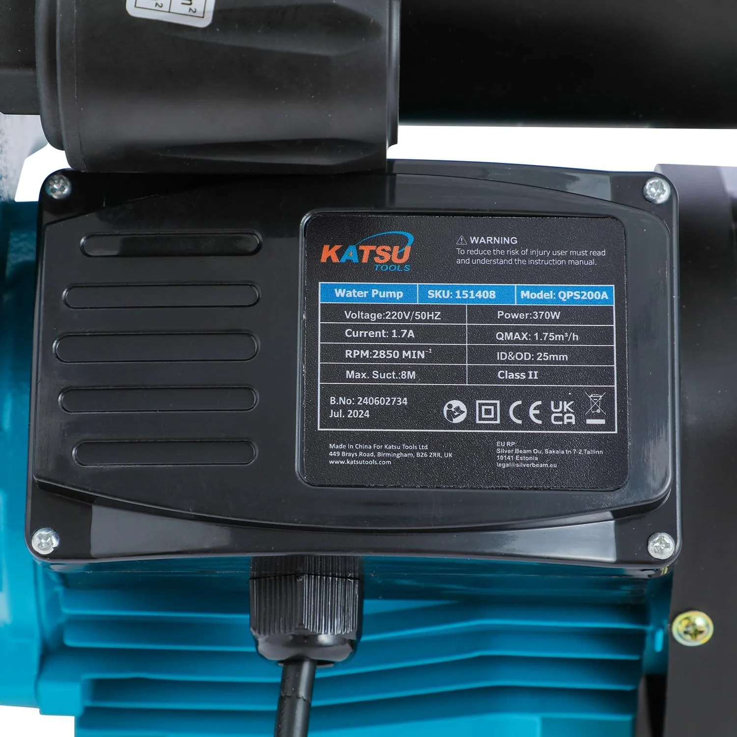 پمپ تقویت فشار آب کاتسو تولز، کنترل نیمه اتوماتیک فشار، خود مکش، 370 وات، مناسب برای مصارف خانگی، باغ، شیرهای آب، مدل 151408 پمپ تقویت فشار آب کاتسو تولز، کنترل نیمه اتوماتیک فشار، خود مکش، 370 وات، مناسب برای مصارف خانگی، باغ، شیرهای آب، مدل 151408