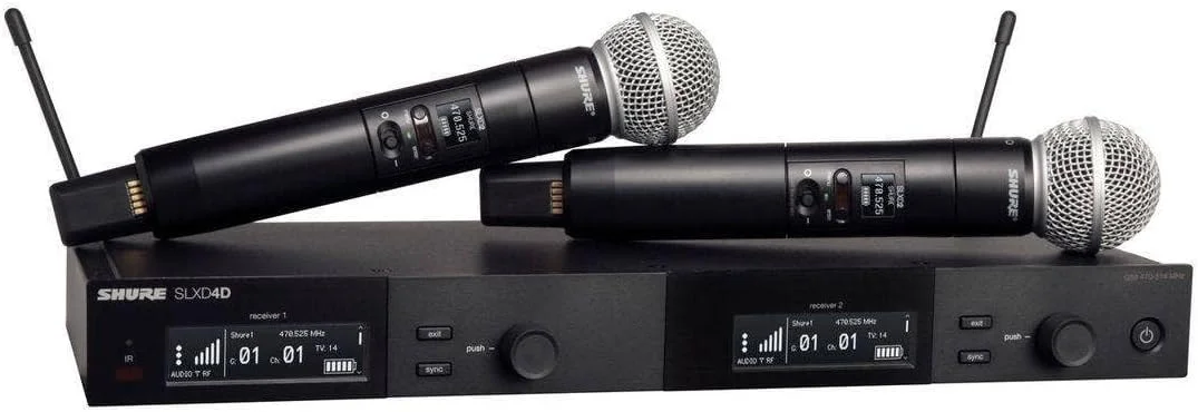 سیستم میکروفون بی سیم دیجیتال دو کاناله Shure SLXD24D/SM58 - شامل دو فرستنده دستی SLXD2 با کپسول میکروفون وکال SM58، گیرنده رک مونت SLXD4D | باند J52 (SLXD24D/SM58-J52)