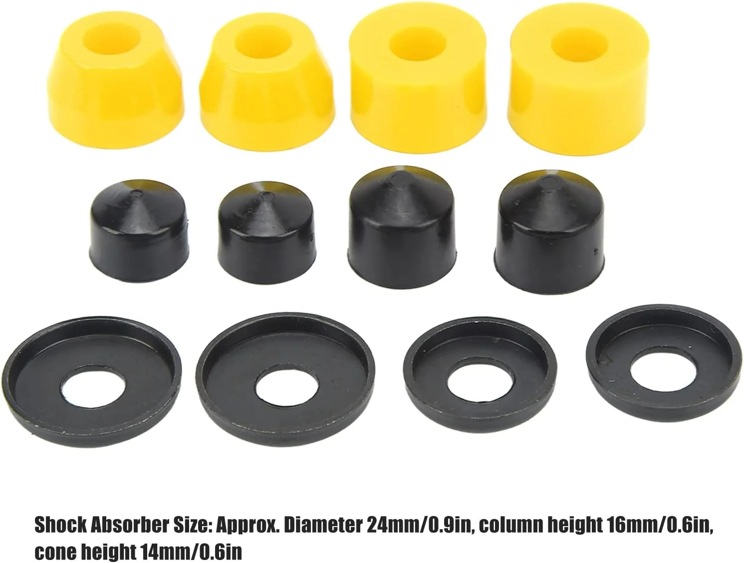 ست بوشینگ اسکیت برد، 12 قطعه جانبی PU با میرایی 90A، بوشینگ های جایگزین اسکیت برد برای اسکیت برد 4 چرخ، راکر دوبل (زرد)