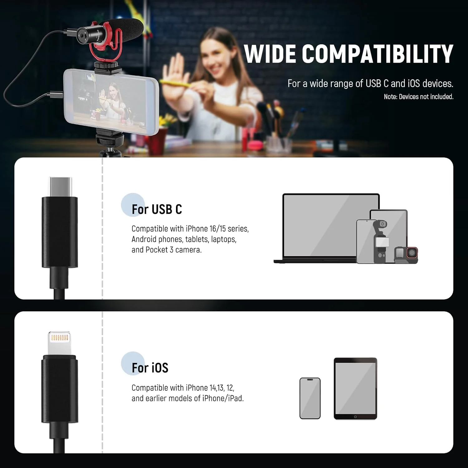 مجموعه 2 عددی کابل آداپتور OTG نیور، USB C ماده به Type C نر + USB C ماده به iOS نر، سازگار با iPhone iPad Android میکروفون بی سیم NEEWER KM17 KM15 KM18 KM23، 18 اینچ/45 سانتی متر، LM7 مجموعه 2 عددی کابل آداپتور OTG نیور، USB C ماده به Type C نر + USB C ماده به iOS نر، سازگار با iPhone iPad Android میکروفون بی سیم NEEWER KM17 KM15 KM18 KM23، 18 اینچ/45 سانتی متر، LM7