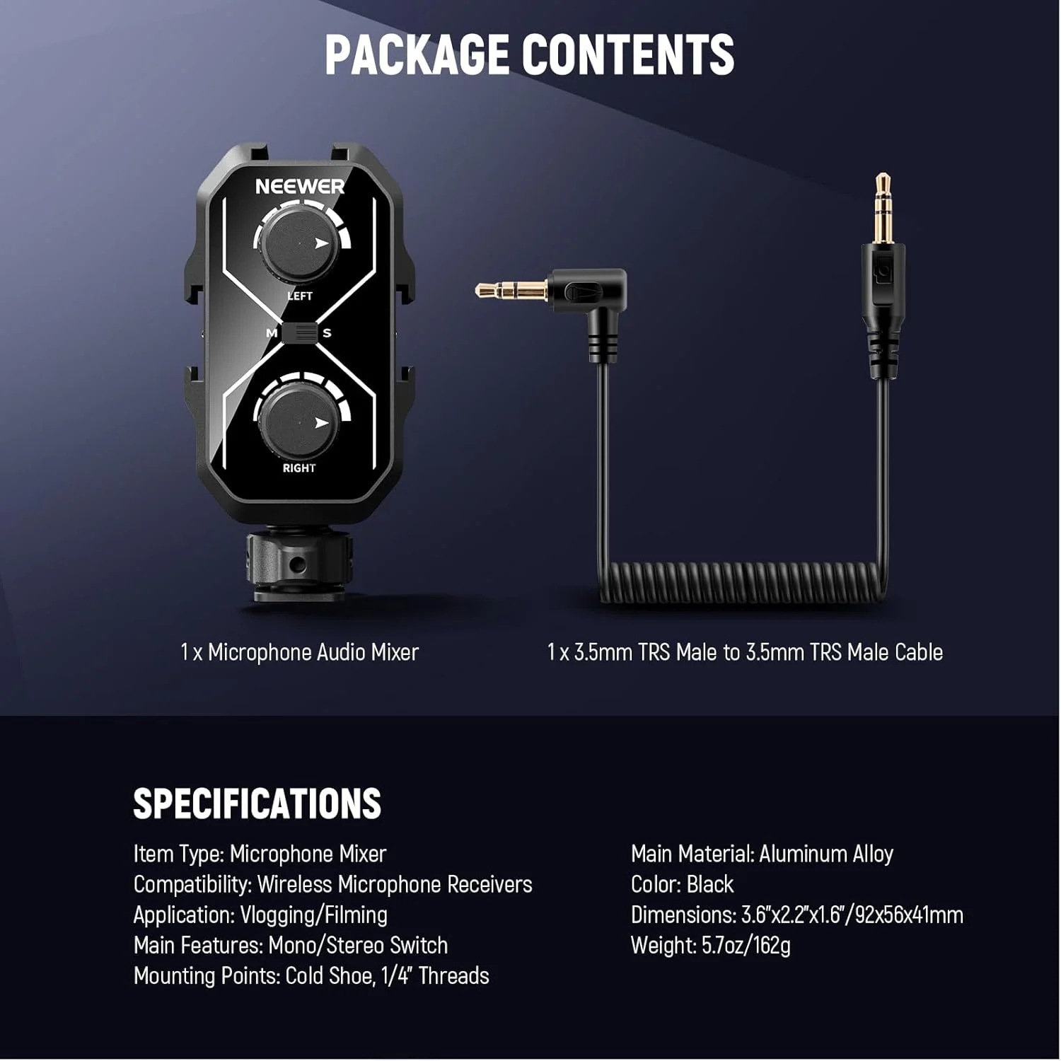 میکسر صوتی دو کاناله میکروفون NEEWER MM02 با کابل 3.5 میلی متری TRS، سوئیچ استریو و مونو، مانت کفشک سرد برای دوربین های DSLR، تلفن های هوشمند، گیرنده میکروفون بی سیم، ضبط ویدیو میکسر صوتی دو کاناله میکروفون NEEWER MM02 با کابل 3.5 میلی متری TRS، سوئیچ استریو و مونو، مانت کفشک سرد برای دوربین های DSLR، تلفن های هوشمند، گیرنده میکروفون بی سیم، ضبط ویدیو