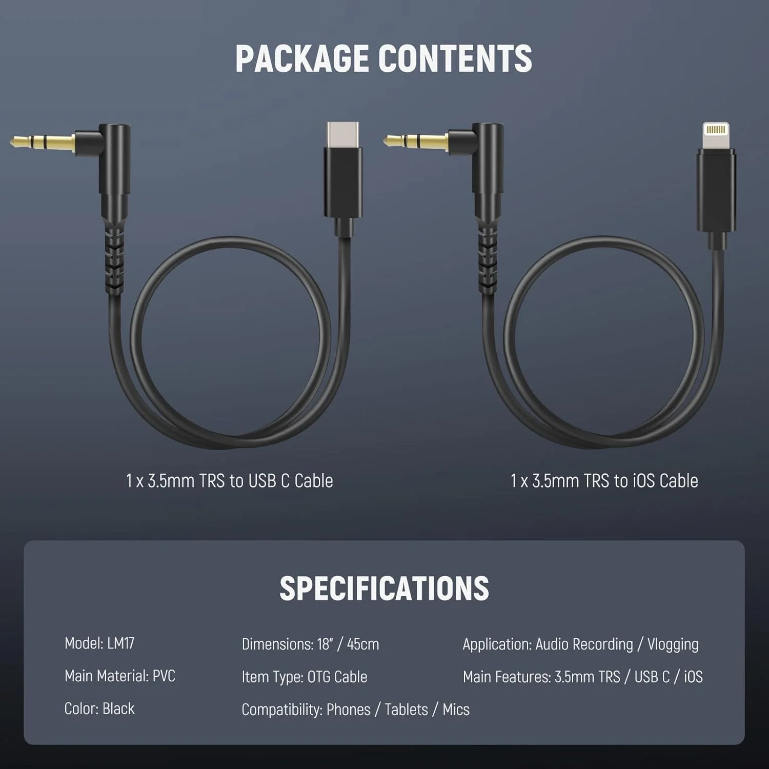 مجموعه 2 عددی کابل صوتی NEEWER، نر به نر 3.5 میلیمتری TRS به USB C + 3.5 میلیمتری TRS به iOS، سازگار با DJI Mic Rode Wireless GO II Hollyland CM28 CM31 میکروفون بیسیم iPhone iPad Android Mac، LM17 مجموعه 2 عددی کابل صوتی NEEWER، نر به نر 3.5 میلیمتری TRS به USB C + 3.5 میلیمتری TRS به iOS، سازگار با DJI Mic Rode Wireless GO II Hollyland CM28 CM31 میکروفون بیسیم iPhone iPad Android Mac، LM17