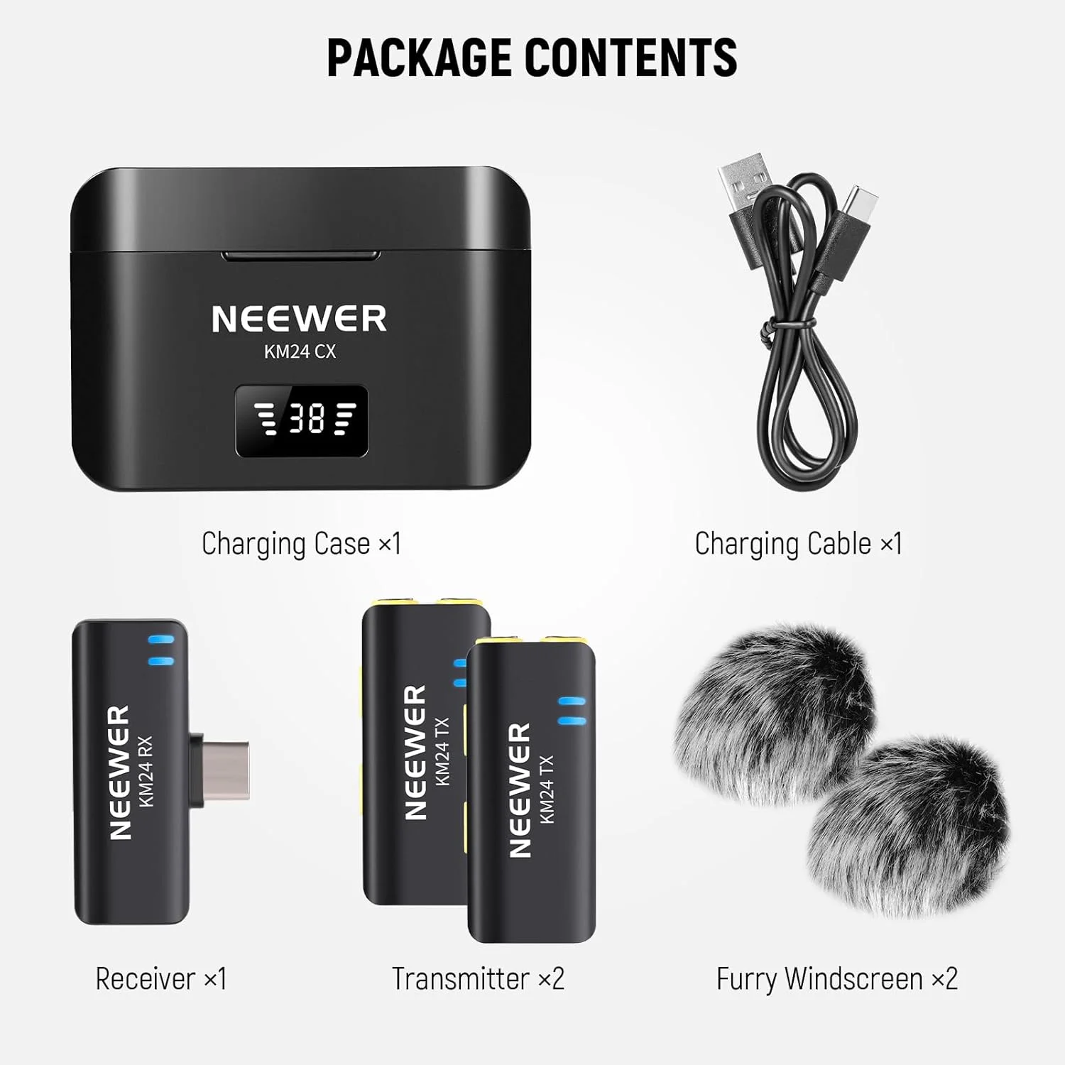 کیت میکروفون یقه ای بی سیم USB C نیور، میکروفون های دوگانه کندانسور با جعبه شارژ، میکروفون های یقه ای حذف نویز سازگار با سری iPhone 15 Samsung Android، KM24 کیت میکروفون یقه ای بی سیم USB C نیور، میکروفون های دوگانه کندانسور با جعبه شارژ، میکروفون های یقه ای حذف نویز سازگار با سری iPhone 15 Samsung Android، KM24