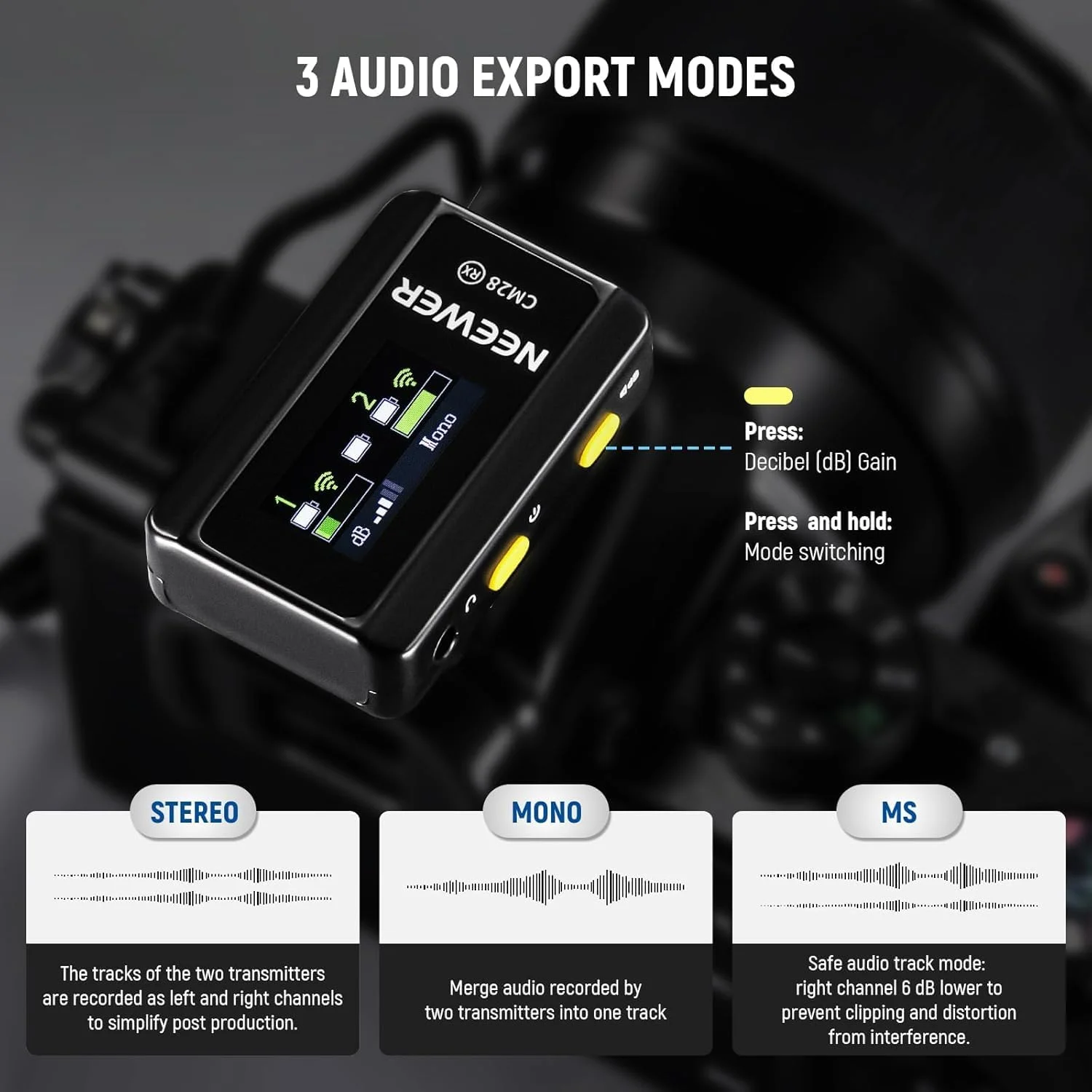 سیستم میکروفون یقه ای بی سیم NEEWER CM28 با جعبه شارژ، حذف نویز با 1 کلیک، 4 گیگابایت حافظه برای 9 ساعت صدای غیر فشرده 48 کیلوهرتز 16 بیتی، میکروفون یقه ای سازگار با iPhone/Android/PC/Camera