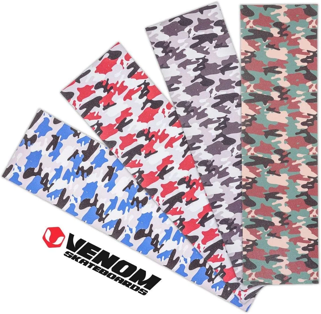 گریپ تیپ اسکیت برد Venom، گریپ تیپ حرفه ای و بادوام برای اسکیت برد، 9 اینچ در 33 اینچ - گریپ تیپ اسکیت برد - گریپ تیپ برای تخته اسکیت - لوازم جانبی اسکیت برد - Camo سفید/خاکستری