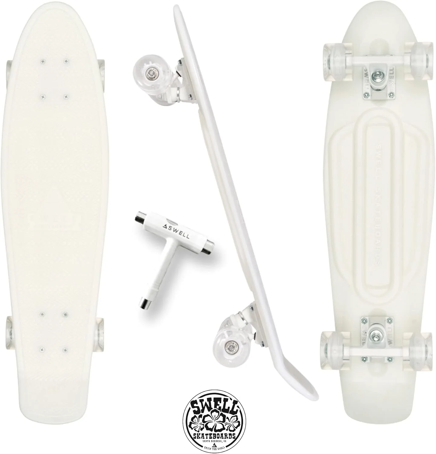 اسکیت برد کامل مینی کروزر پلاستیکی یکپارچه Swell Skateboards در اندازه های 22 و 28 اینچ برای مبتدیان، پسران، دختران، جوانان، نوجوانان، بزرگسالان و دانشجویان.
