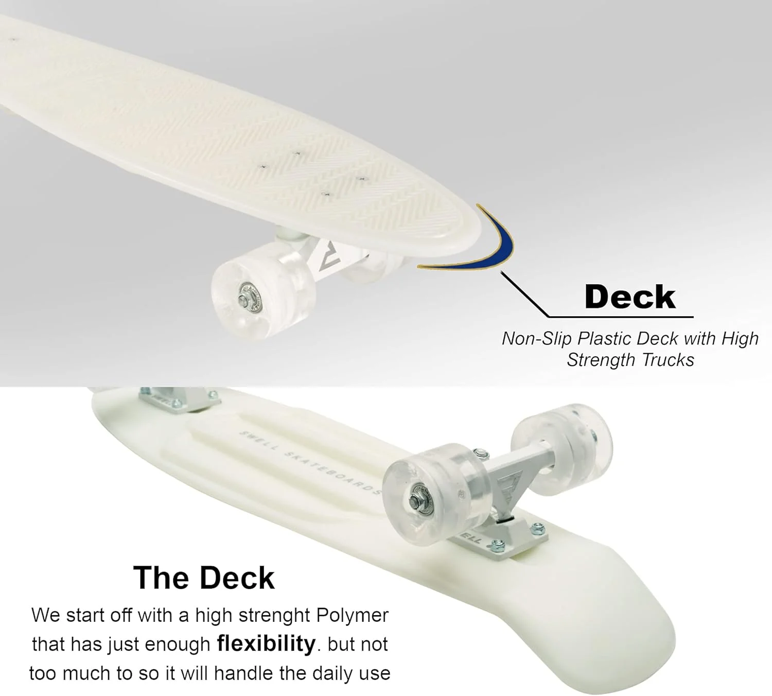 اسکیت برد کامل مینی کروزر پلاستیکی یکپارچه Swell Skateboards در اندازه های 22 و 28 اینچ برای مبتدیان، پسران، دختران، جوانان، نوجوانان، بزرگسالان و دانشجویان.