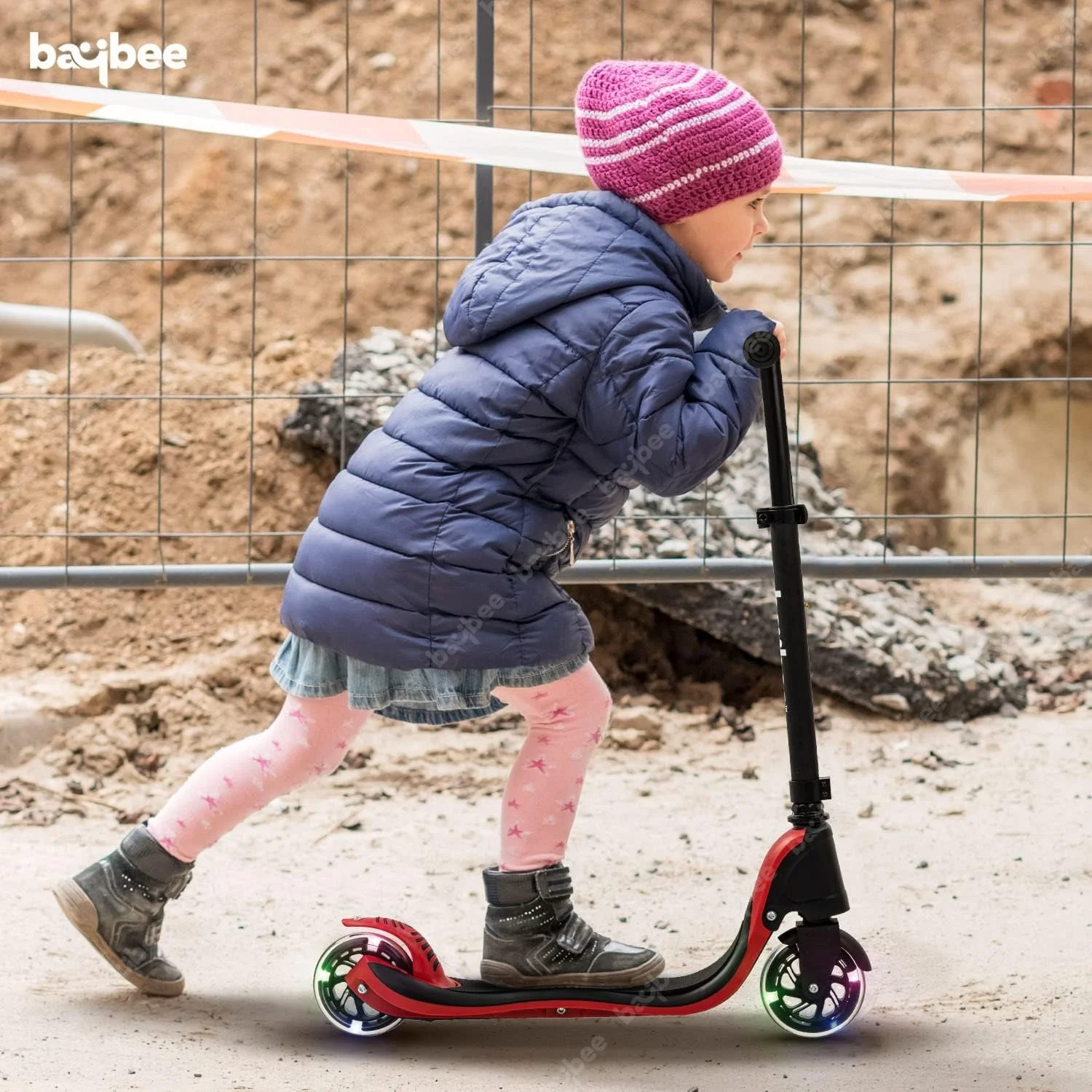 اسکوتر اسکیت Baybee Dracarys برای کودکان، اسکوتر 2 چرخ با دسته قابل تنظیم در سه ارتفاع، چرخ های PU LED چشمک زن و عرشه لاستیکی | اسکوتر ضربه ای کودکان برای پسران و دختران 3 تا 8 سال