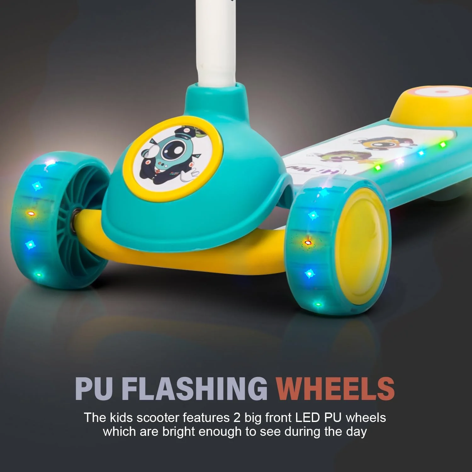اسکوتر اسکیت سونیک Baybee برای کودکان - 3 چرخ با دسته قابل تنظیم در 3 ارتفاع، چرخ های PU LED و ترمز عقب - مناسب برای پسران و دختران 2 تا 8 سال (سبز)