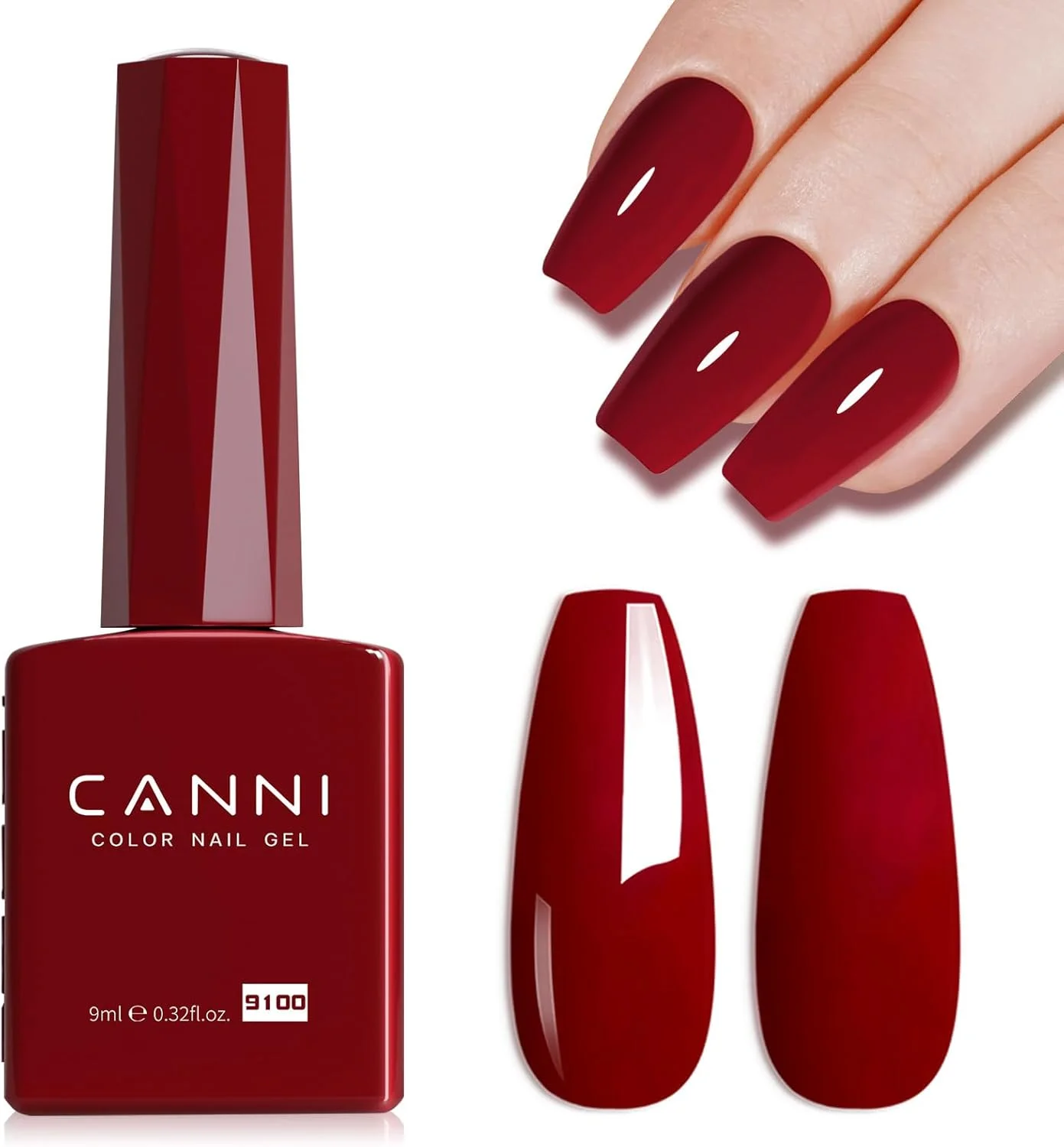 لاک ژل قرمز CANNI، 1 عدد لاک ناخن ژلی رنگ قرمز، رنگ قرمز تیره و عمیق، لاک ژل ناخن براق، خیساندن ژل یو وی، ناخن فرانسوی، مانیکور ناخن سالن DIY