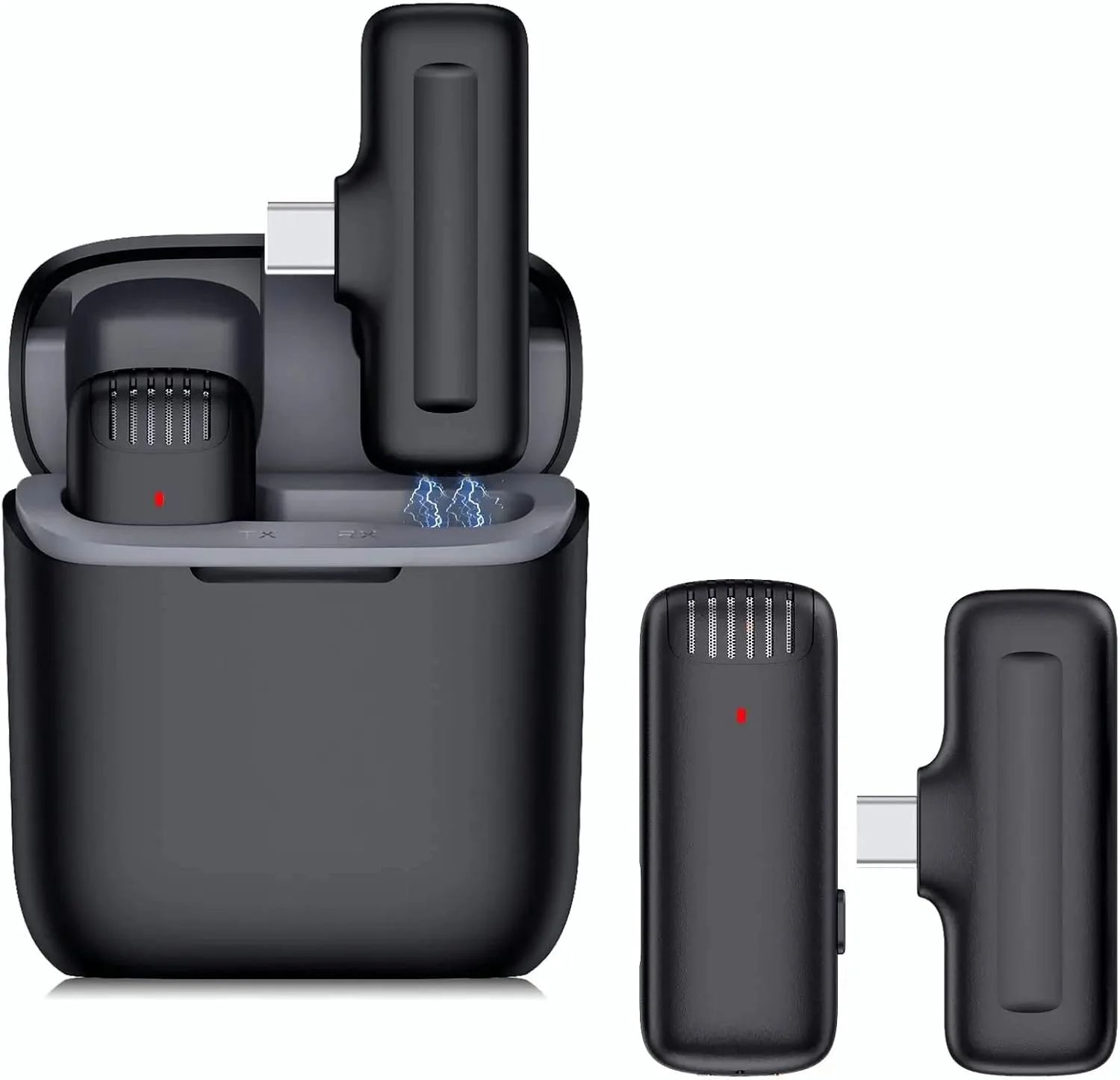 میکروفون یقه ای بی سیم KASTWAVE برای اندروید USB Type-C، با جعبه شارژ 35 ساعته، میکروفون کوچک Plug and Play برای ضبط ویدیو زنده در یوتیوب، تیک تاک، فیس بوک با قابلیت حذف نویز