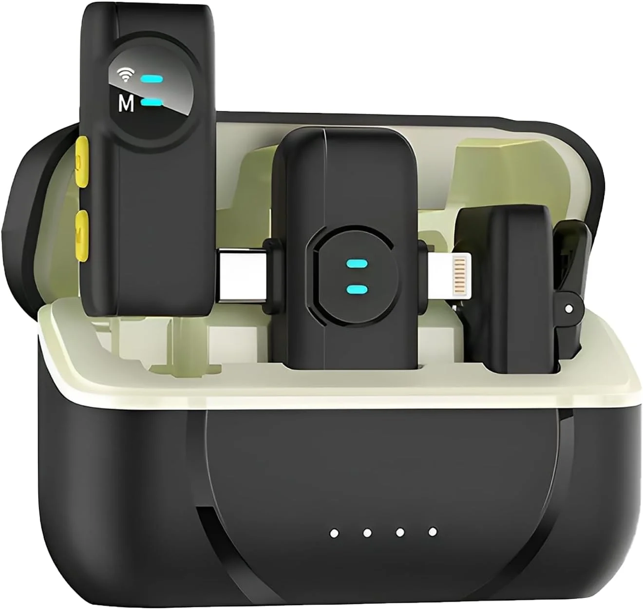 میکروفون یقه ای بی سیم KASTWAVE، 2 عددی، مناسب آیفون، آیپد و اندروید به همراه جعبه شارژ، میکروفون یقه ای گیره ای بی سیم 7 ساعته برای ضبط ویدیو، ولاگ، یوتیوب، مصاحبه، حذف نویز هوش مصنوعی، 100 فوت