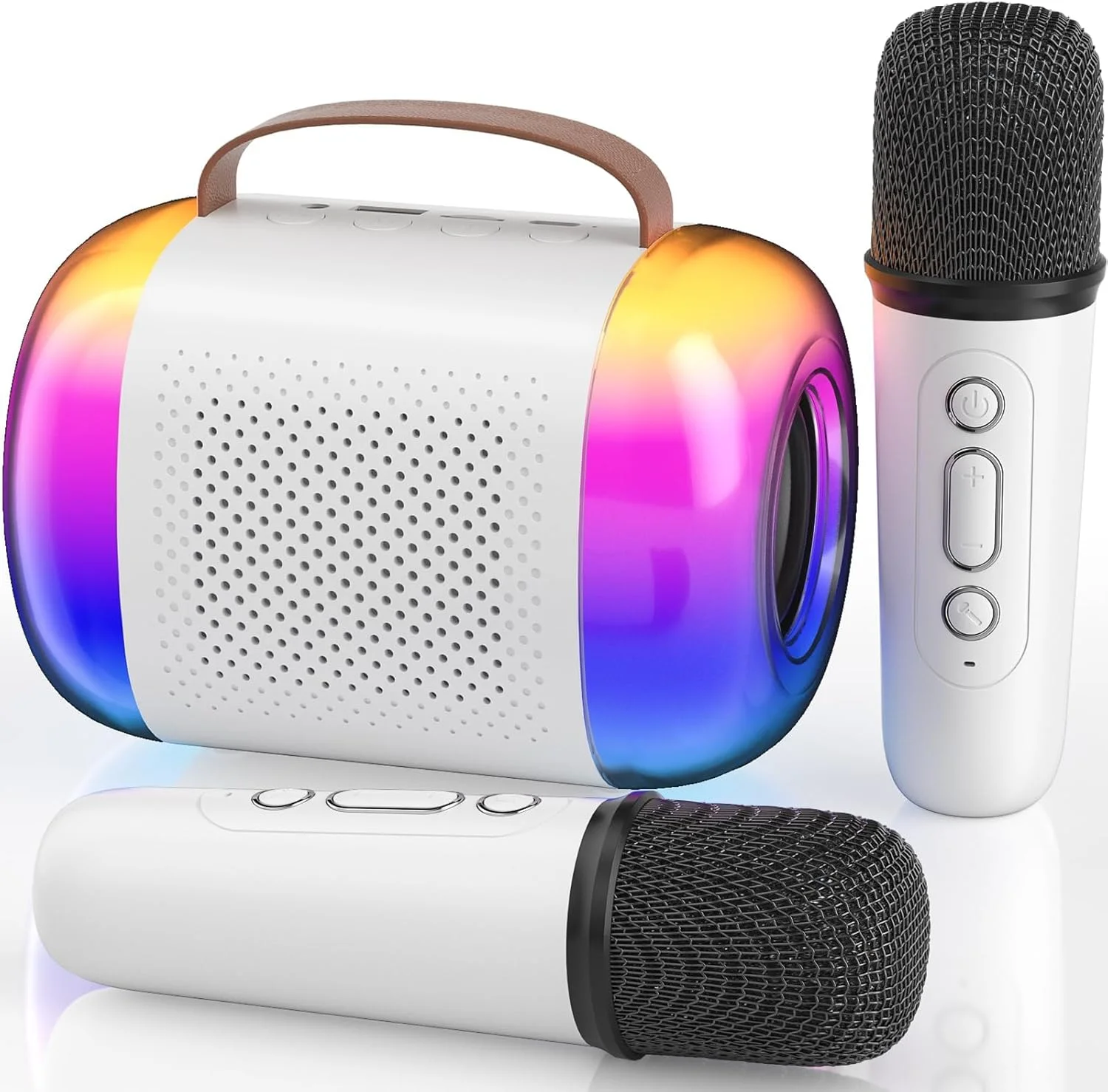 دستگاه کارائوکه KASTWAVE برای کودکان و بزرگسالان، اسپیکر بلوتوث قابل حمل با 2 میکروفون بی سیم و چراغ برای کودکان و بزرگسالان، هدایای تولد برای دختران، پسران، مهمانی خانوادگی