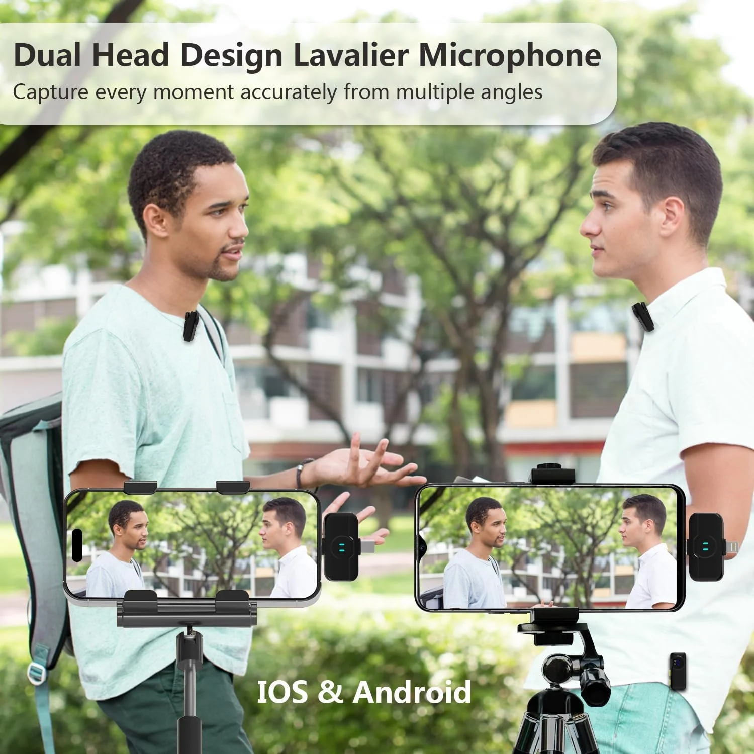 میکروفون یقه ای بی سیم KASTWAVE، 2 عددی، مناسب آیفون، آیپد و اندروید به همراه جعبه شارژ، میکروفون یقه ای گیره ای بی سیم 7 ساعته برای ضبط ویدیو، ولاگ، یوتیوب، مصاحبه، حذف نویز هوش مصنوعی، 100 فوت