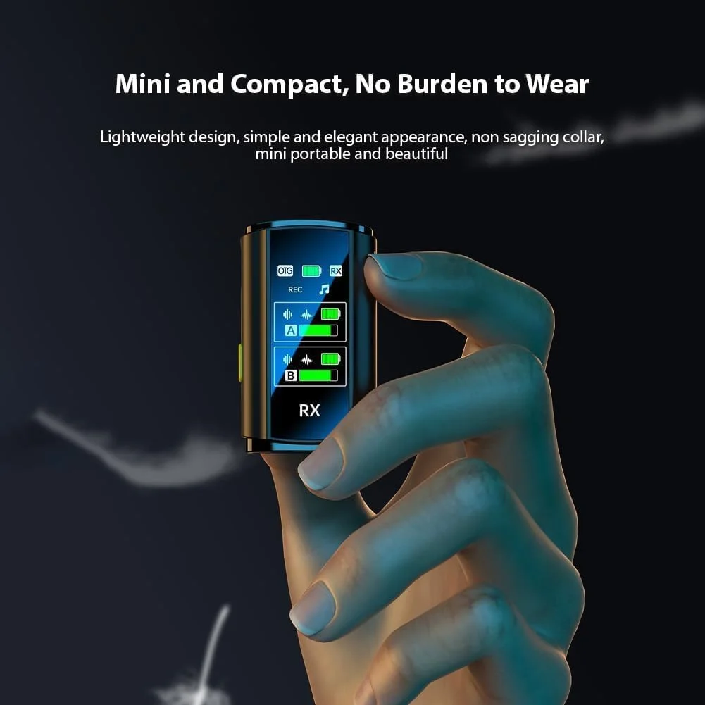 میکروفون یقه ای بی سیم، میکروفون دوگانه گیره ای با جعبه شارژ نمایشگر دیجیتال، میکروفون بی سیم کوچک Plug and Play با کاهش نویز برای آیفون، اندروید، دوربین، ویدیو، یوتیوب، TikTok