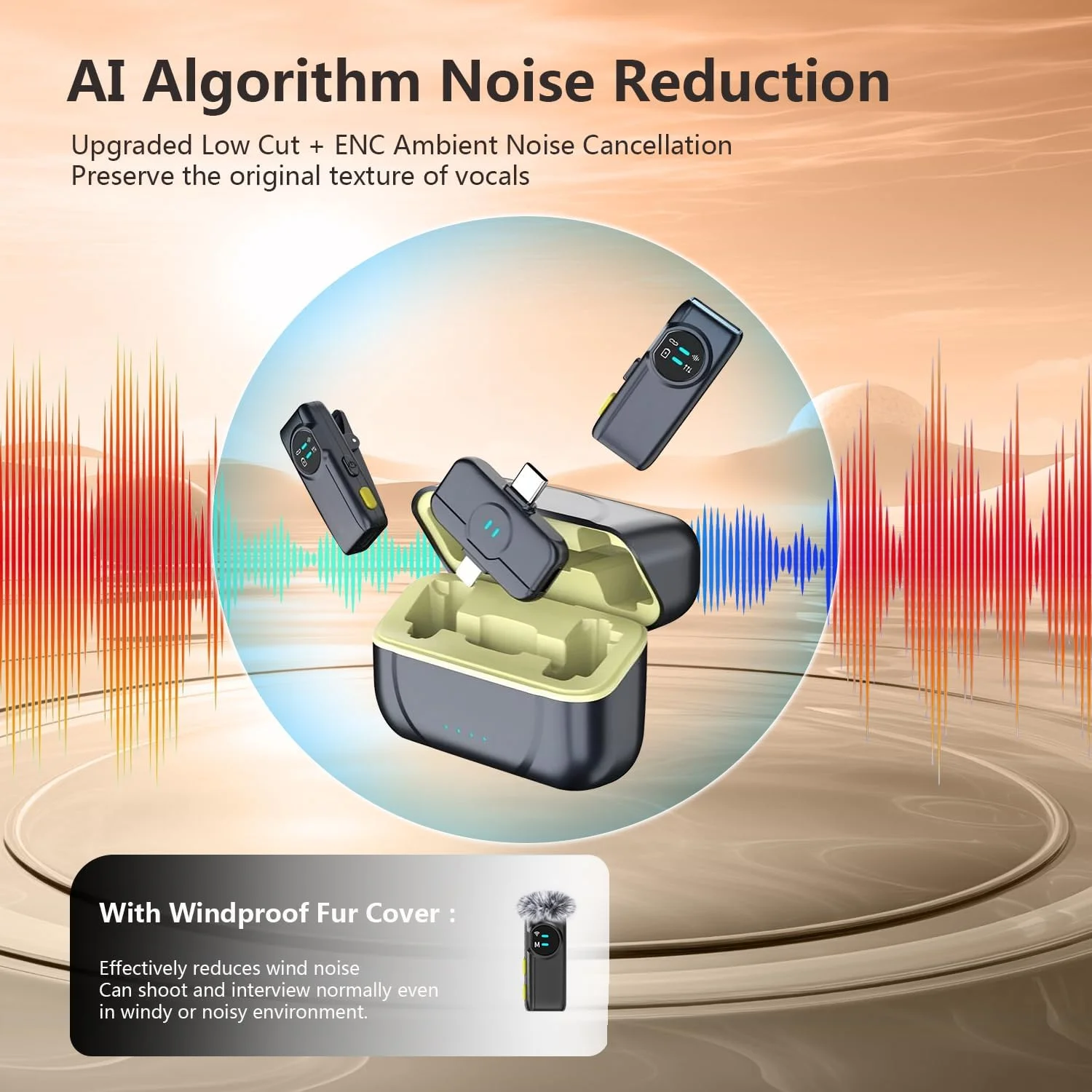 میکروفون یقه ای بی سیم KASTWAVE، 2 عددی، مناسب آیفون، آیپد و اندروید به همراه جعبه شارژ، میکروفون یقه ای گیره ای بی سیم 7 ساعته برای ضبط ویدیو، ولاگ، یوتیوب، مصاحبه، حذف نویز هوش مصنوعی، 100 فوت