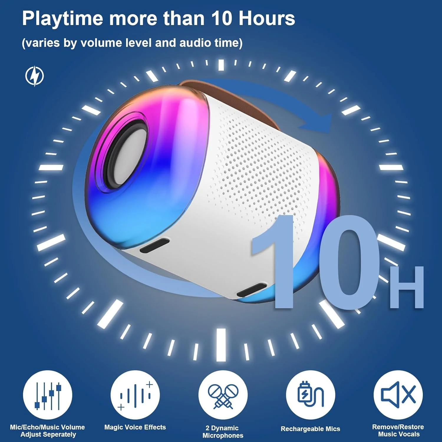 دستگاه کارائوکه KASTWAVE برای کودکان و بزرگسالان، اسپیکر بلوتوث قابل حمل با 2 میکروفون بی سیم و چراغ برای کودکان و بزرگسالان، هدایای تولد برای دختران، پسران، مهمانی خانوادگی