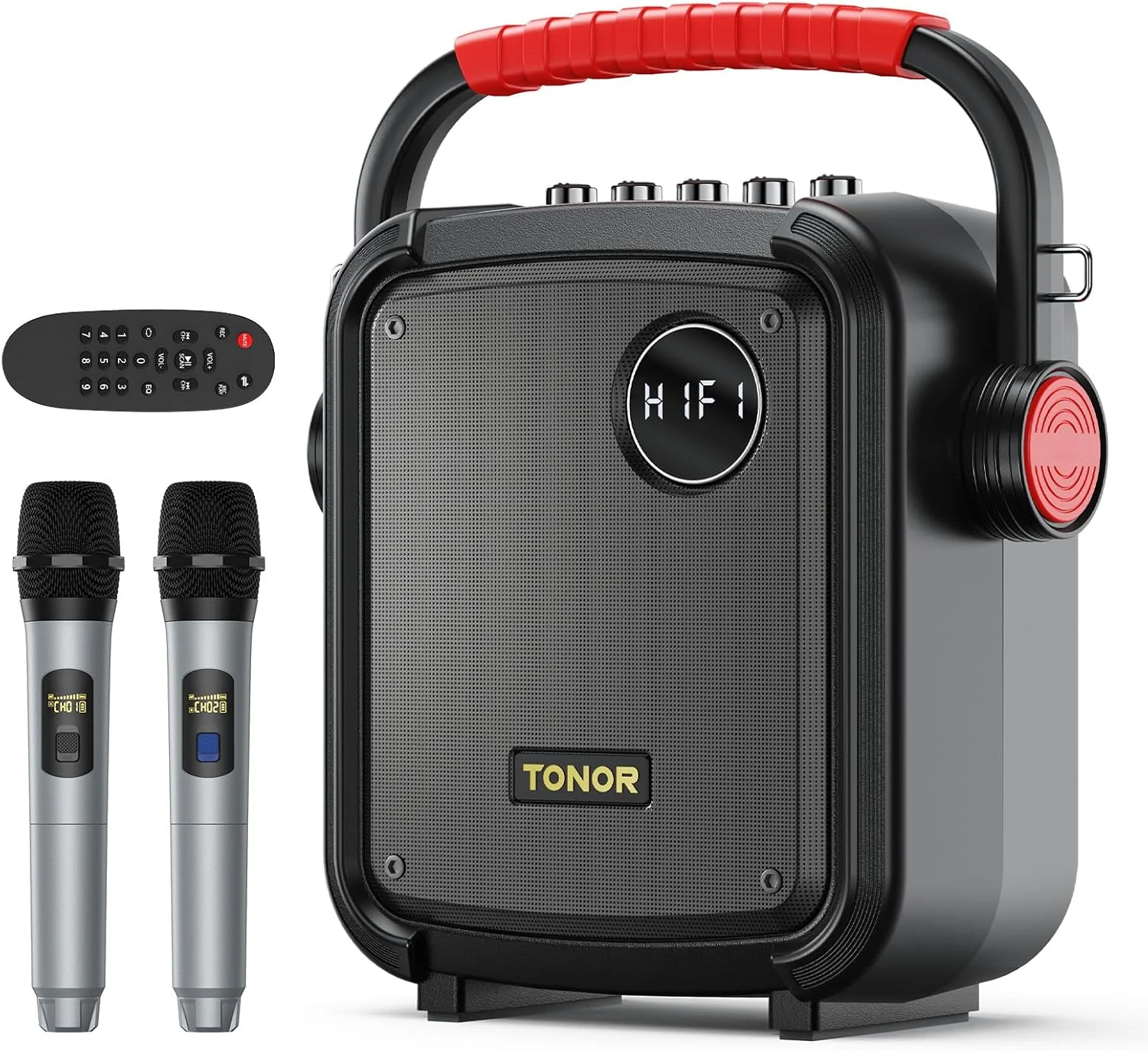 دستگاه کارائوکه قابل حمل TONOR با 2 میکروفون، کارائوکه بی سیم برای بزرگسالان با باتری 5400mAh، بلندگوی بلوتوث 5.0، پشتیبانی از BT/TF/USB/AUX، سیستم PA قابل شارژ با TWS/FM/Rec K7