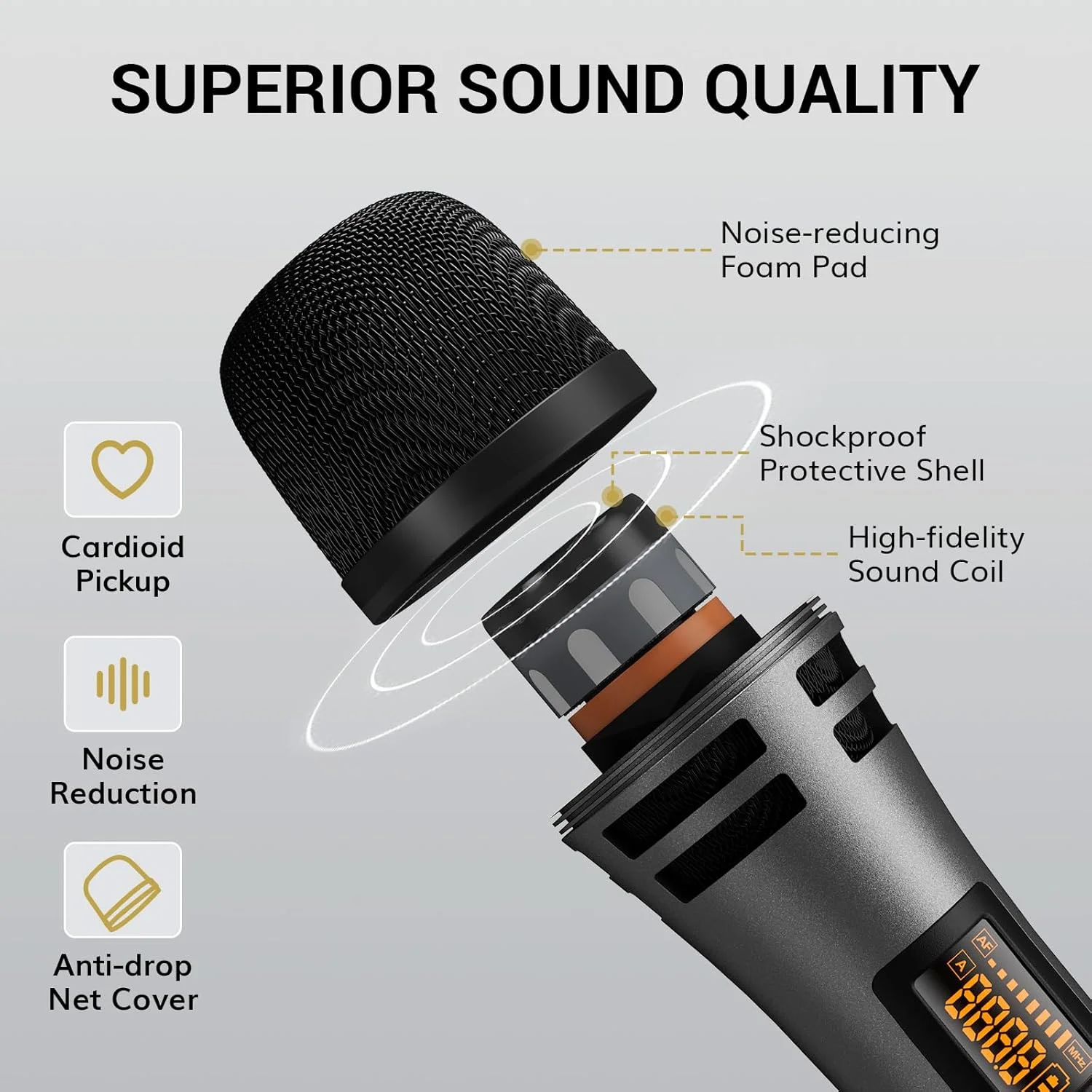 سیستم میکروفون بی سیم TONOR با 8x12 کانال میکروفون دستی بی سیم، برد UHF 295FT، میکروفون با سیگنال پایدار، بی صدا کردن سریع برای کارائوکه، مهمانی آواز، کلیسا، عروسی، بلندگوی PA