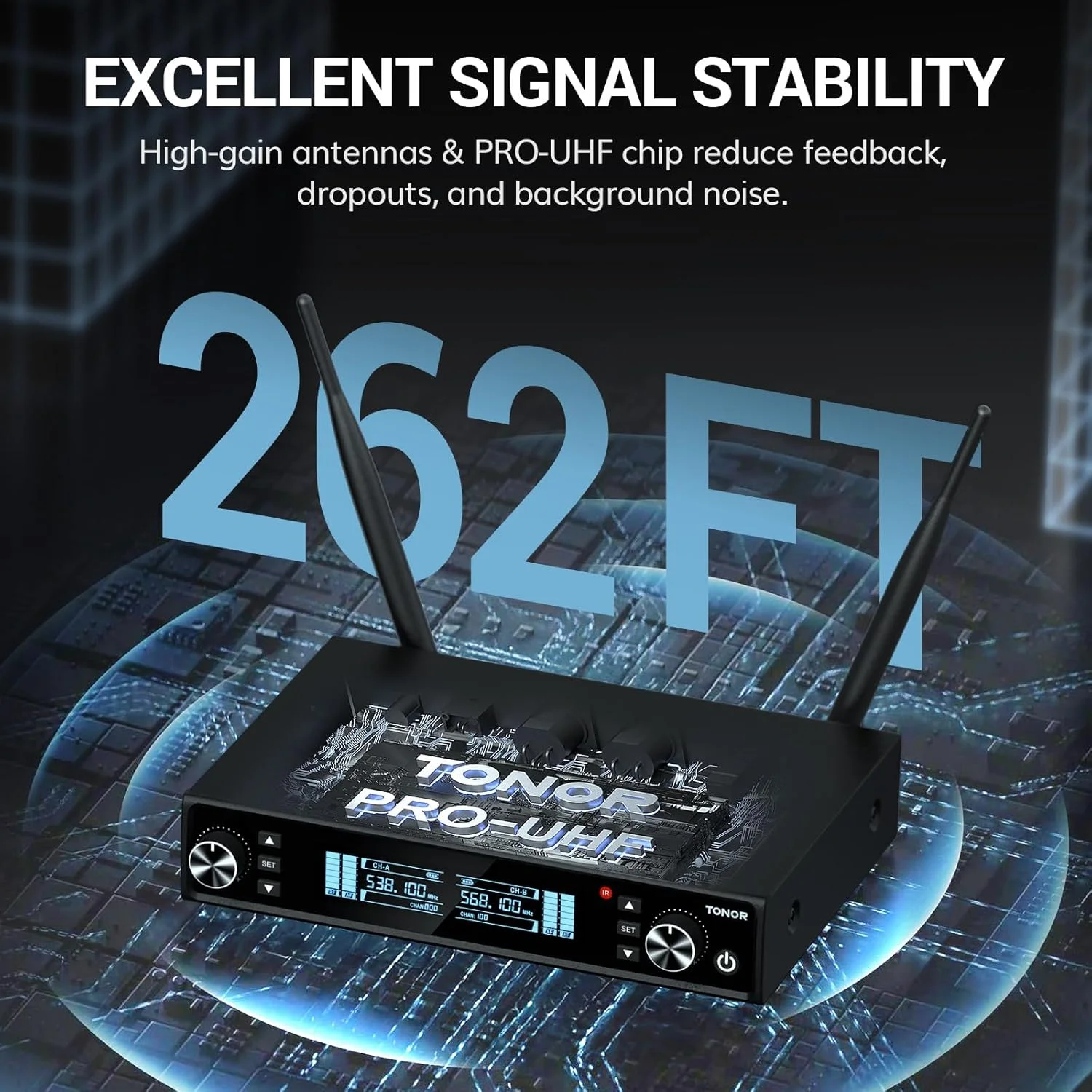 سیستم میکروفون بی سیم TONOR، اسکن و جفت شدن خودکار میکروفون کارائوکه UHF قابل شارژ، میکروفون بی سیم دینامیک حرفه ای 2x100 برای آواز خواندن کلیسا عروسی دی جی با حجم قابل تنظیم، بی صدا کردن سریع 262 فوت TW550