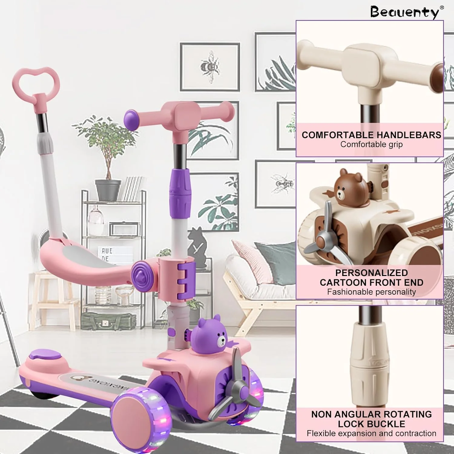 اسکوتر کودکانه Beauenty، اسکوتر تاشو، اسکوتر ضربه ای، اسکوتر نوپا، اسکوتر رانر، فرمان قابل تنظیم با چرخ های روشن، با ترمز، با موسیقی، با صندلی (بدون باتری) اسکوتر کودکانه Beauenty، اسکوتر تاشو، اسکوتر ضربه ای، اسکوتر نوپا، اسکوتر رانر، فرمان قابل تنظیم با چرخ های روشن، با ترمز، با موسیقی، با صندلی (بدون باتری)