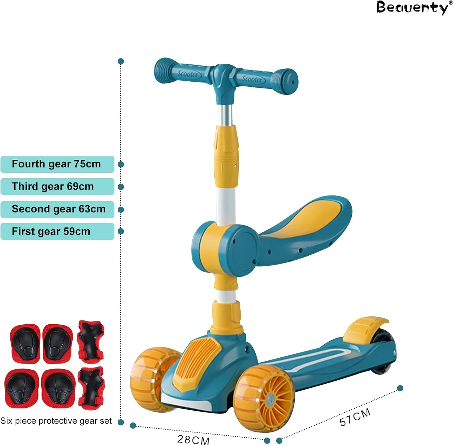 اسکوتر کودک قابل تنظیم Beauenty، اسکوتر سه چرخ برای کودکان، چرخ های LED چشمک زن و چراغ های پدال، اسکوتر پسرانه و دخترانه 3-8-10 ساله اسکوتر کودک قابل تنظیم Beauenty، اسکوتر سه چرخ برای کودکان، چرخ های LED چشمک زن و چراغ های پدال، اسکوتر پسرانه و دخترانه 3-8-10 ساله