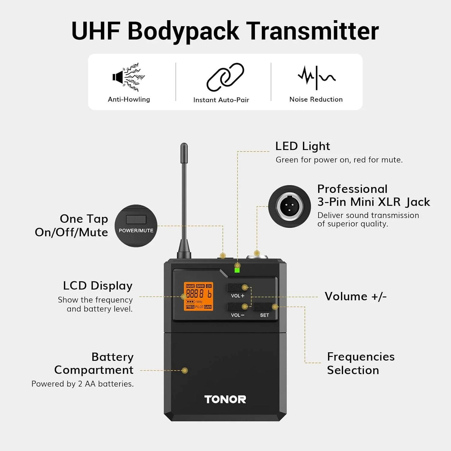 سیستم میکروفون بی سیم UHF تونور با دو میکروفون هدست/میکروفون یقه ای لاوالیر، فرستنده های Bodypack، گیرنده مینی قابل شارژ، 2x15 کانال برد 200 فوت، برای ضبط سخنرانی بلندگوی PA سیستم میکروفون بی سیم UHF تونور با دو میکروفون هدست/میکروفون یقه ای لاوالیر، فرستنده های Bodypack، گیرنده مینی قابل شارژ، 2x15 کانال برد 200 فوت، برای ضبط سخنرانی بلندگوی PA