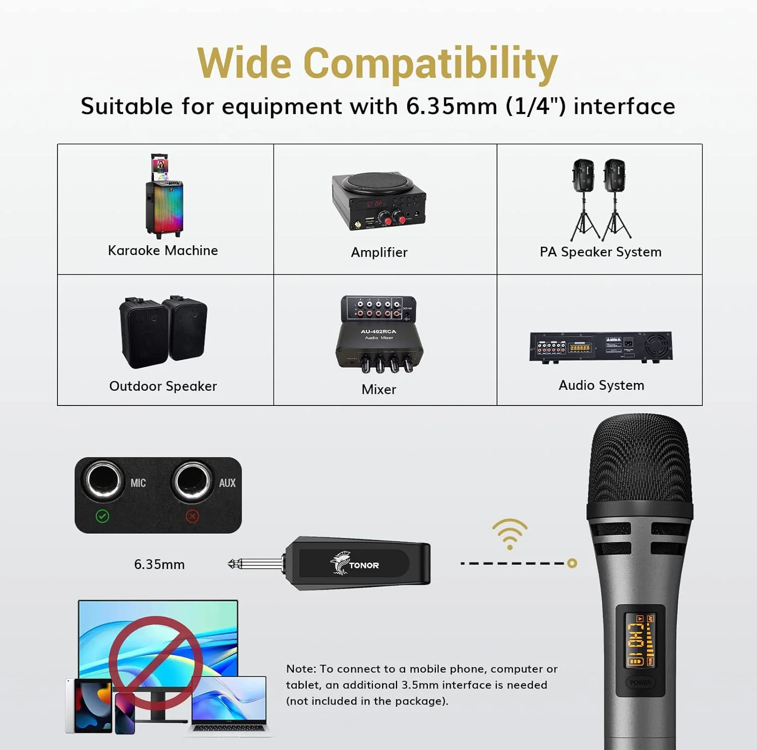 میکروفون بی سیم TONOR، سیستم میکروفون دینامیکی قابل حمل UHF در فلز بی سیم، خروجی 1/4 اینچی برای آمپلی فایر میکروفون بی سیم TONOR، سیستم میکروفون دینامیکی قابل حمل UHF در فلز بی سیم، خروجی 1/4 اینچی برای آمپلی فایر