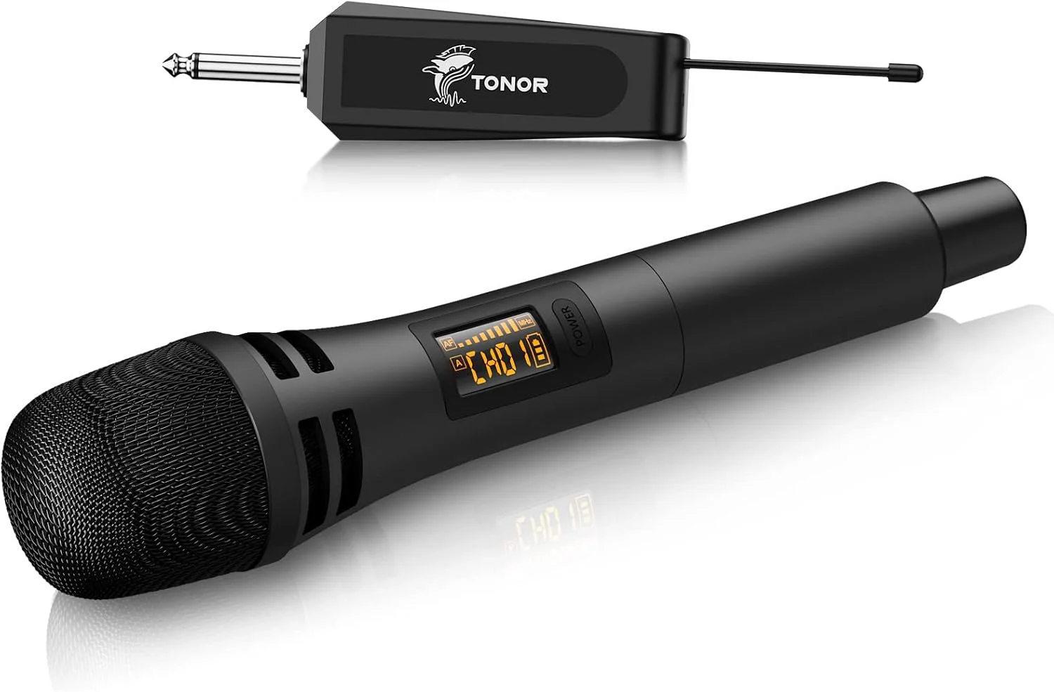میکروفون بی سیم TONOR، سیستم میکروفون دستی بی سیم فلزی UHF با گیرنده، برای کارائوکه، آواز خواندن، مهمانی، عروسی، دی جی، سخنرانی، 60 متر (TW320) مشکی