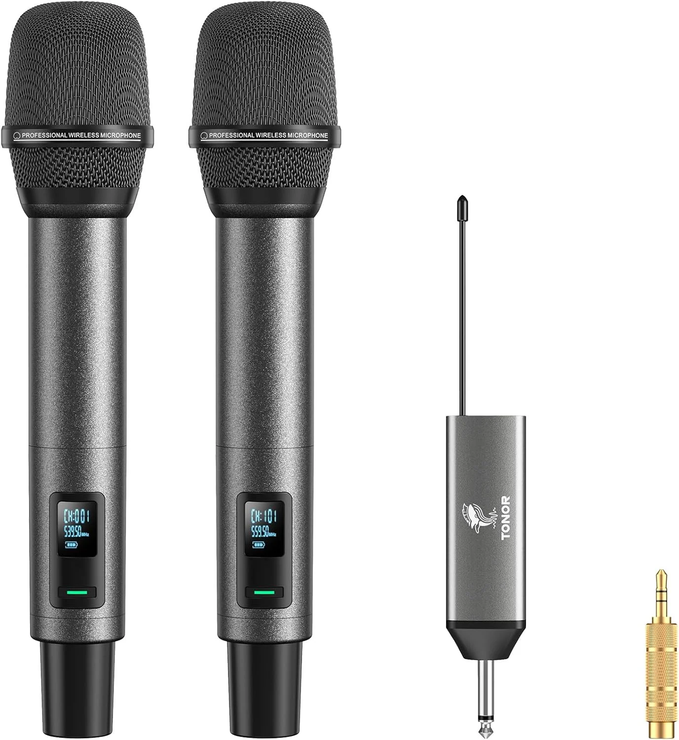 میکروفون های بی سیم TONOR، میکروفون کارائوکه بی سیم قابل شارژ UHF، میکروفون های حرفه ای دینامیک 2x20 کانال برای آواز خواندن کلیسا عروسی با حجم قابل تنظیم، بی صدا کردن سریع، 262 فوت TW520