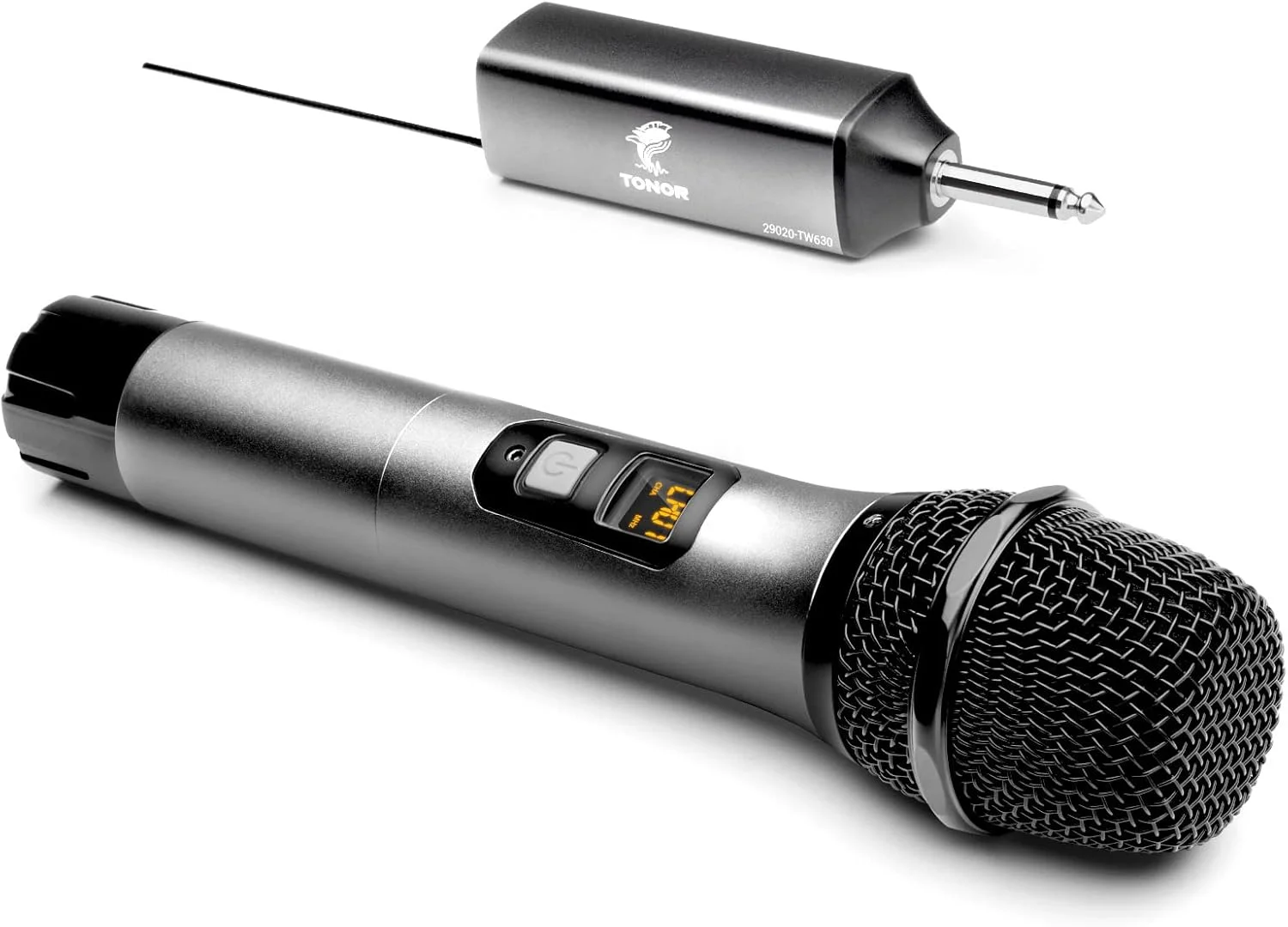 میکروفون بی سیم TONOR، سیستم میکروفون دستی بی سیم فلزی UHF با گیرنده قابل شارژ، خروجی 1/4 اینچی برای آمپلی فایر، سیستم PA، دستگاه کارائوکه آواز، 200 فوت (TW-620)