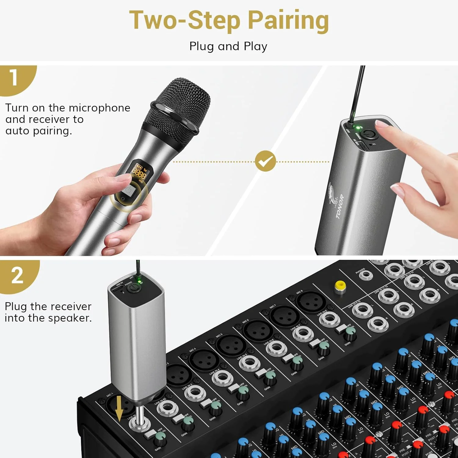 میکروفون بی سیم TONOR، سیستم میکروفون دستی بلوتوثی فلزی UHF با گیرنده قابل شارژ، برای کارائوکه، آواز خواندن، مهمانی، عروسی، دی جی، سخنرانی، 200 فوت (TW-620) میکروفون بی سیم TONOR، سیستم میکروفون دستی بلوتوثی فلزی UHF با گیرنده قابل شارژ، برای کارائوکه، آواز خواندن، مهمانی، عروسی، دی جی، سخنرانی، 200 فوت (TW-620)