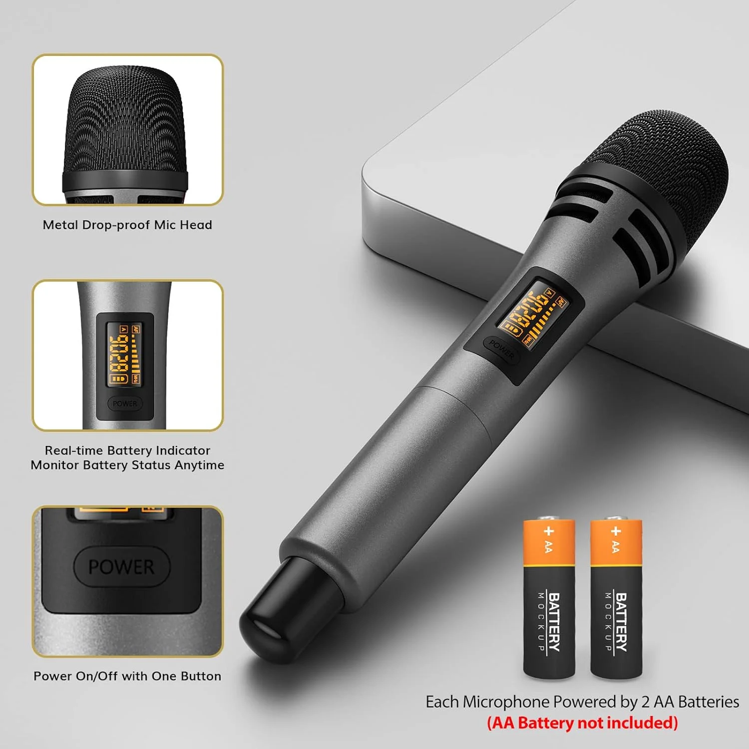 میکروفون بی سیم TONOR، سیستم میکروفون دستی دینامیک بی سیم UHF فلزی با گیرنده قابل شارژ، خروجی 1/4 اینچی برای آمپلی فایر، سیستم PA، دستگاه کارائوکه، 60 متر، خاکستری میکروفون بی سیم TONOR، سیستم میکروفون دستی دینامیک بی سیم UHF فلزی با گیرنده قابل شارژ، خروجی 1/4 اینچی برای آمپلی فایر، سیستم PA، دستگاه کارائوکه، 60 متر، خاکستری