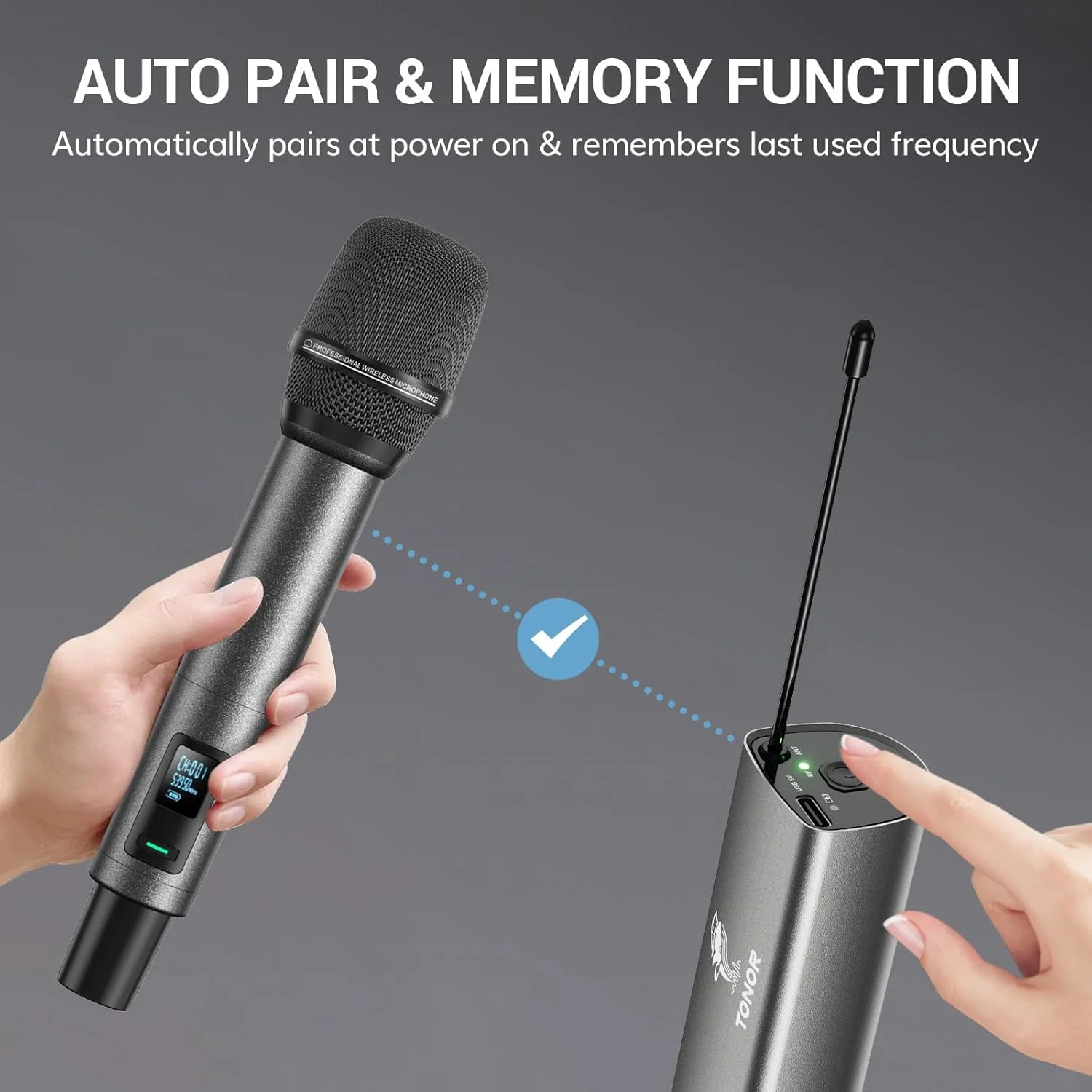 میکروفون های بی سیم TONOR، میکروفون کارائوکه بی سیم قابل شارژ UHF، میکروفون های حرفه ای دینامیک 2x20 کانال برای آواز خواندن کلیسا عروسی با حجم قابل تنظیم، بی صدا کردن سریع، 262 فوت TW520 میکروفون های بی سیم TONOR، میکروفون کارائوکه بی سیم قابل شارژ UHF، میکروفون های حرفه ای دینامیک 2x20 کانال برای آواز خواندن کلیسا عروسی با حجم قابل تنظیم، بی صدا کردن سریع، 262 فوت TW520