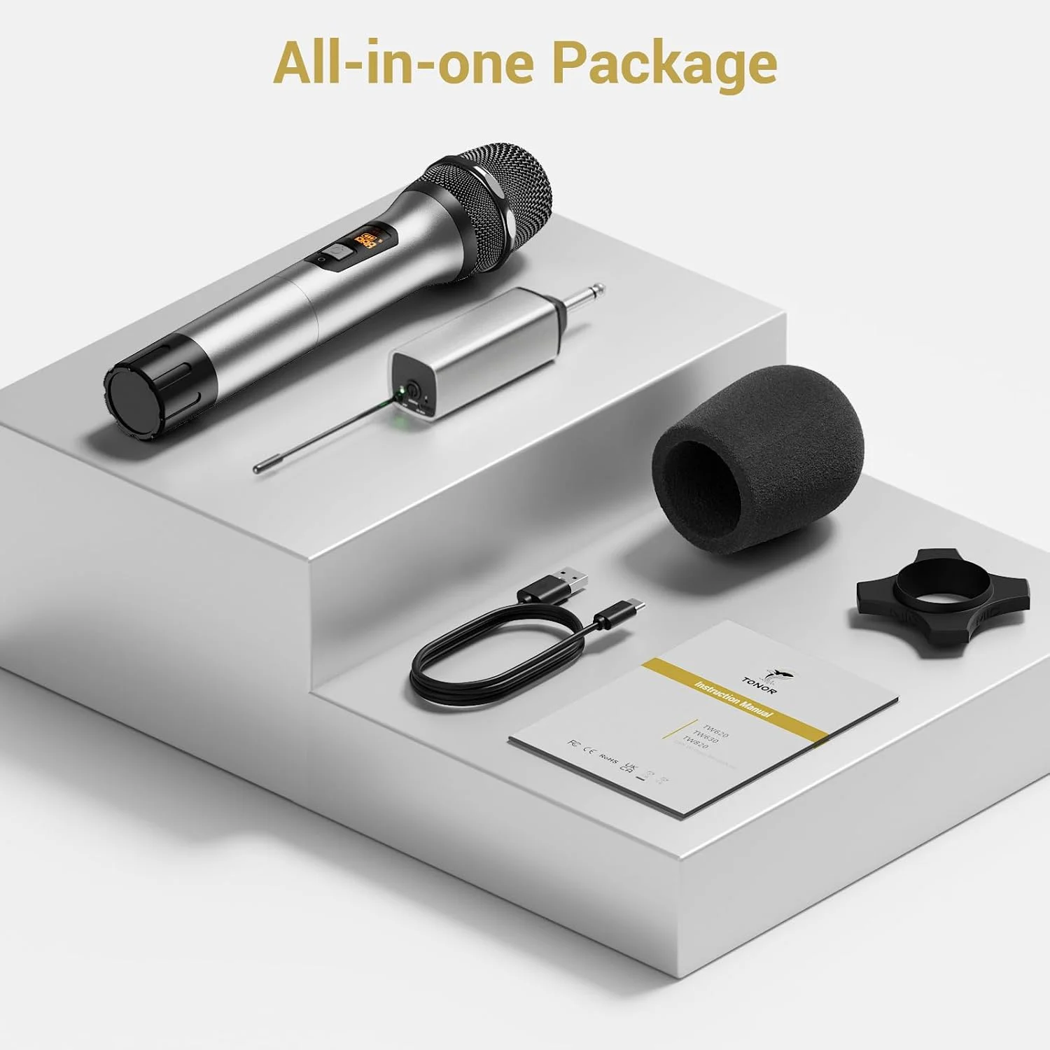 میکروفون بی سیم TONOR، سیستم میکروفون دستی بلوتوثی فلزی UHF با گیرنده قابل شارژ، برای کارائوکه، آواز خواندن، مهمانی، عروسی، دی جی، سخنرانی، 200 فوت (TW-620) میکروفون بی سیم TONOR، سیستم میکروفون دستی بلوتوثی فلزی UHF با گیرنده قابل شارژ، برای کارائوکه، آواز خواندن، مهمانی، عروسی، دی جی، سخنرانی، 200 فوت (TW-620)