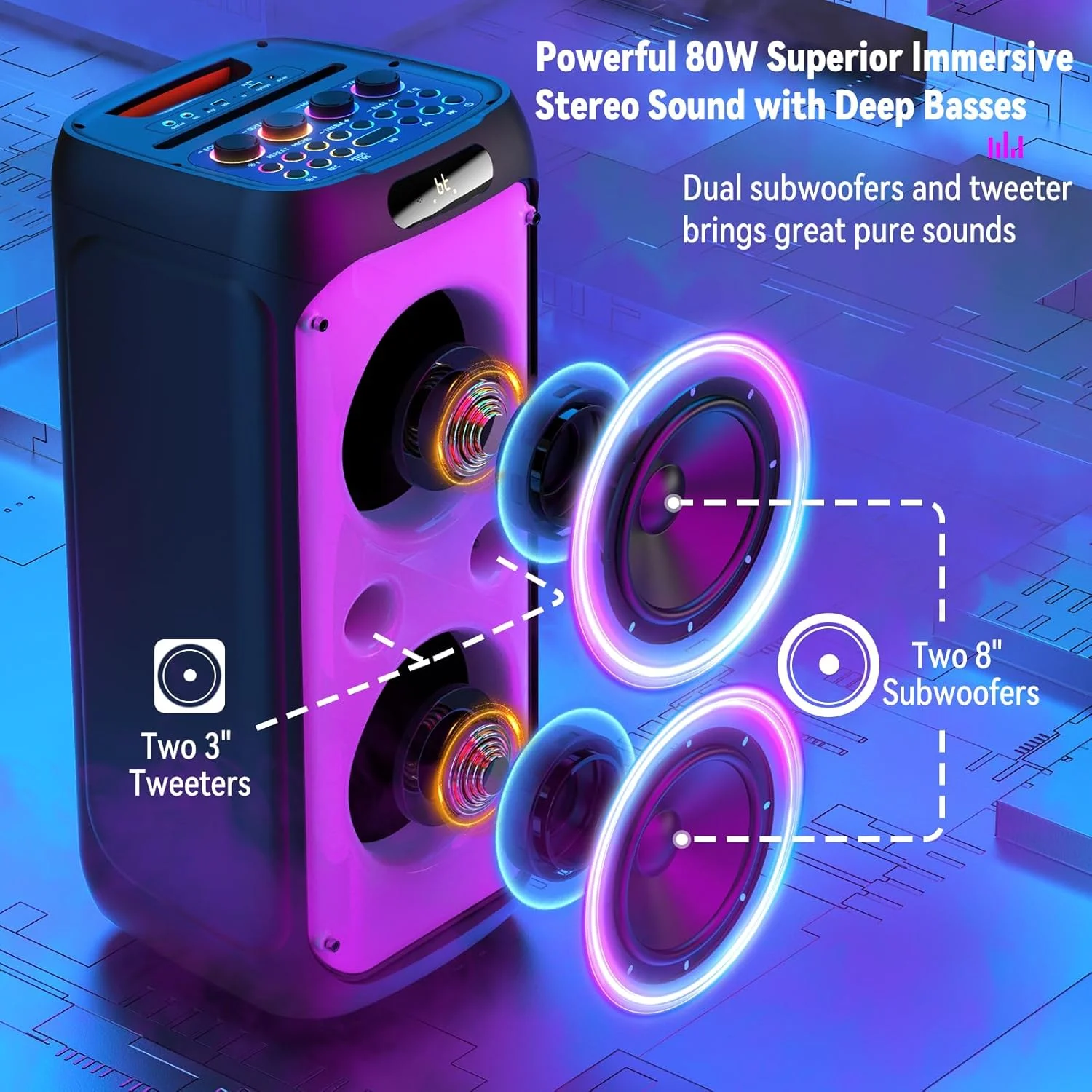 دستگاه کارائوکه JYX با 2 میکروفون بی سیم برای بزرگسالان، اسپیکر بلوتوث قابل حمل با چراغ های دیسکو برای دورهمی ها، پشتیبانی از TWS، AUX In، FM، REC، مناسب برای مهمانی های فضای باز