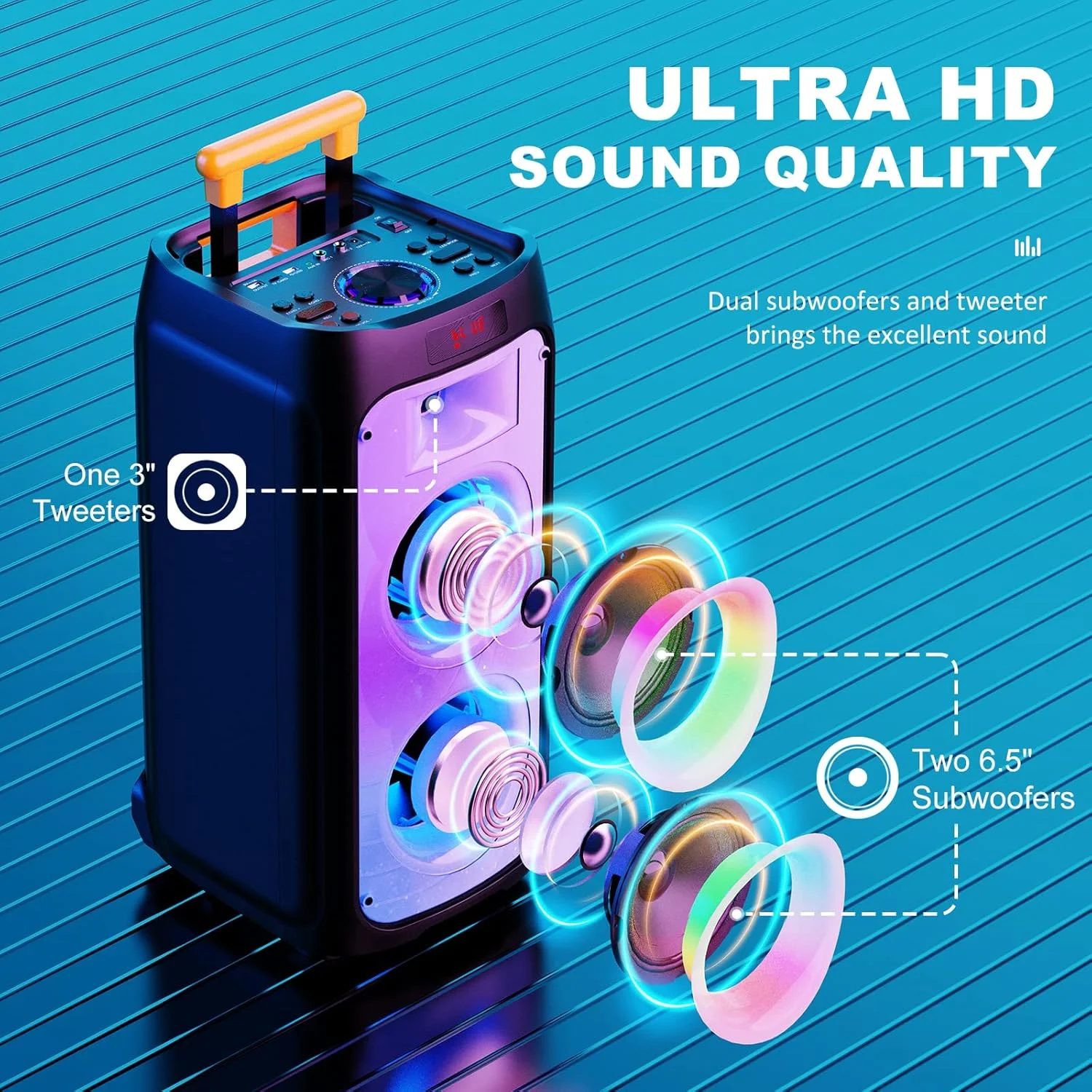 دستگاه کارائوکه JYX با 2 میکروفون بی سیم، بلندگوی بلوتوث قابل حمل، بلندگوی مهمانی با چراغ های DJ برای فضای باز، سیستم PA صوتی پشتیبانی از USB/TF Card/TWS/AUX in/REC