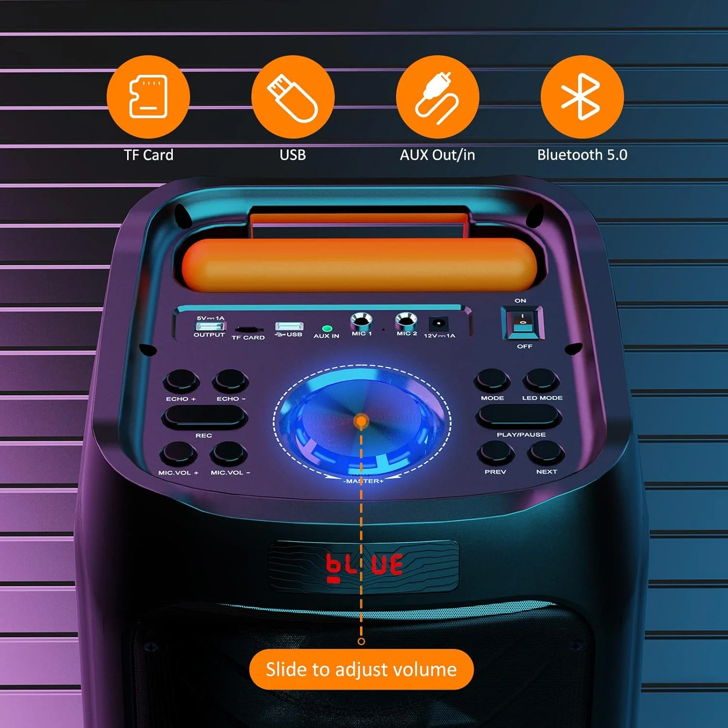 دستگاه کارائوکه JYX با 2 میکروفون بی سیم، بلندگوی بلوتوث قابل حمل، بلندگوی مهمانی با چراغ های DJ برای فضای باز، سیستم PA صوتی پشتیبانی از USB/TF Card/TWS/AUX in/REC