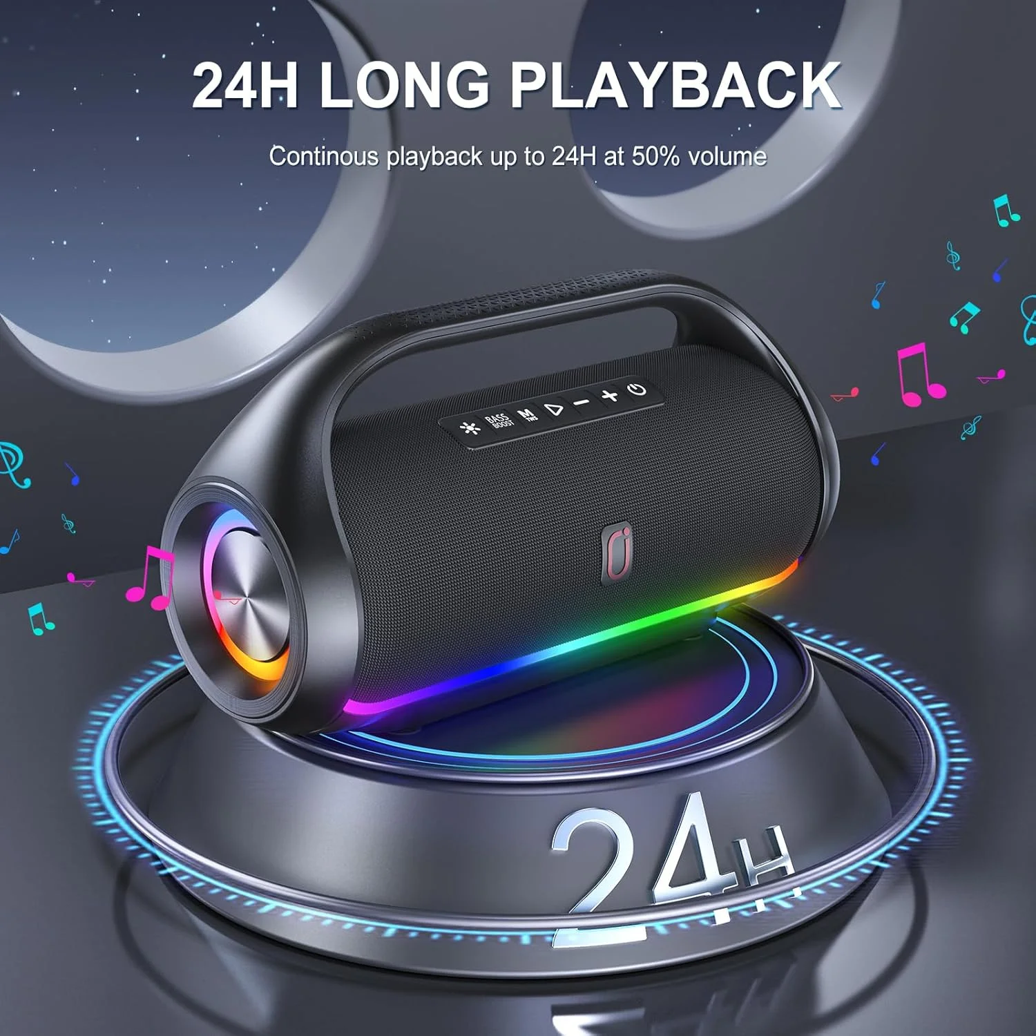 اسپیکر بلوتوثی قابل حمل JYX، ضد آب IPX5، نور دیسکو، صدای استریو باس قدرتمند، پشتیبانی از کارت USB/TF/AUX/FM/TWS، برای فضای باز/کمپینگ/ساحل