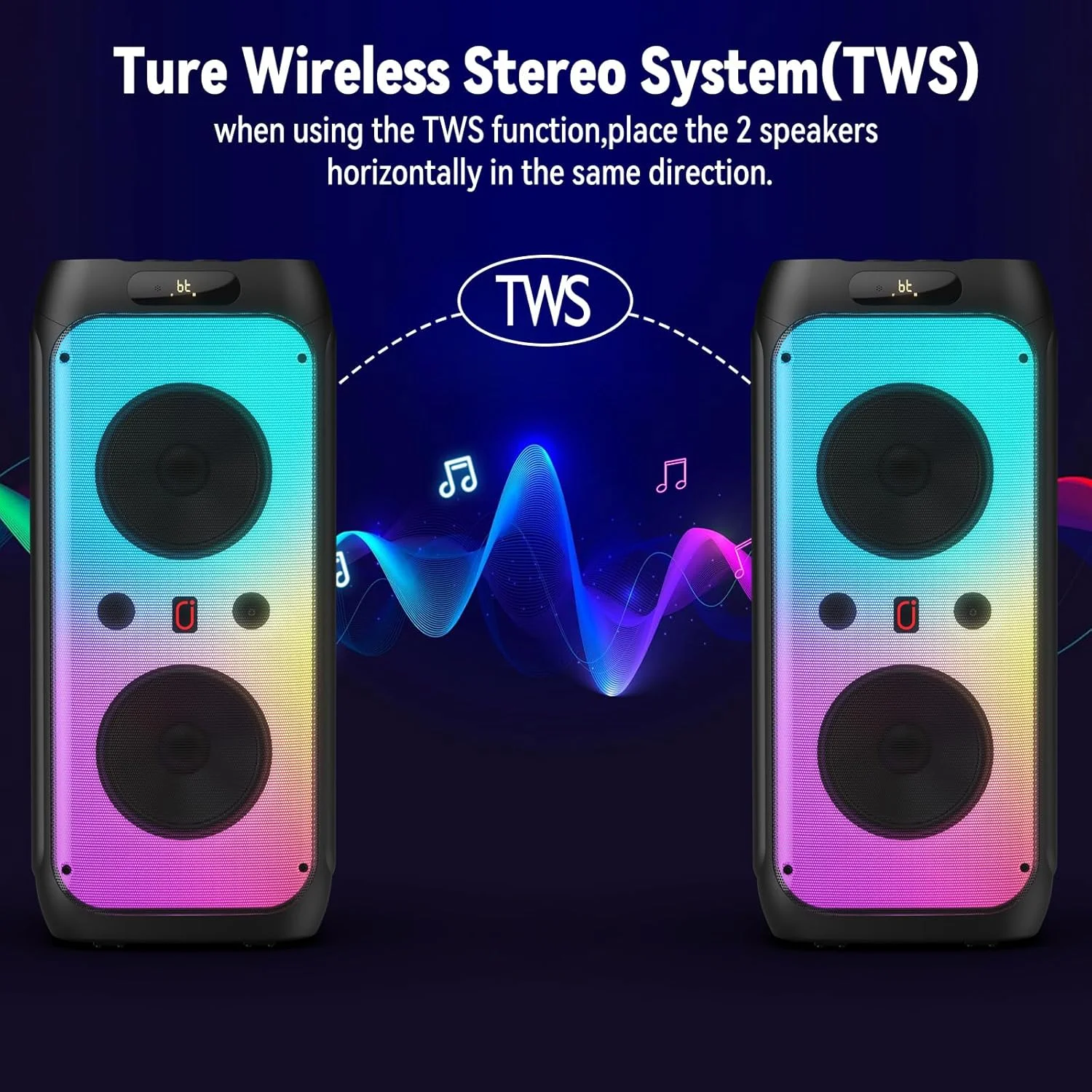 دستگاه کارائوکه JYX با 2 میکروفون بی سیم برای بزرگسالان، اسپیکر بلوتوث قابل حمل با چراغ های دیسکو برای دورهمی ها، پشتیبانی از TWS، AUX In، FM، REC، مناسب برای مهمانی های فضای باز