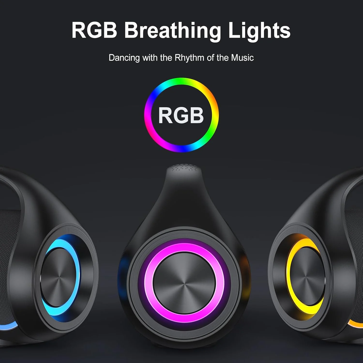 اسپیکر بلوتوثی قابل حمل JYX، ضد آب IPX5، نور دیسکو، صدای استریو باس قدرتمند، پشتیبانی از کارت USB/TF/AUX/FM/TWS، برای فضای باز/کمپینگ/ساحل