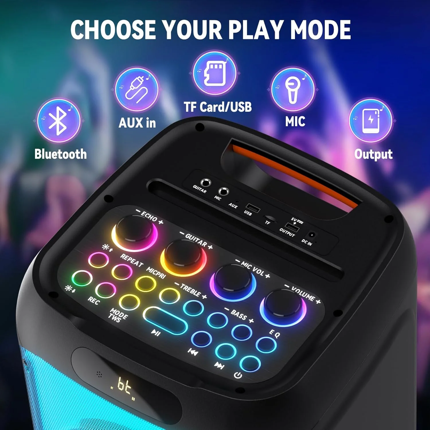 دستگاه کارائوکه JYX با 2 میکروفون بی سیم برای بزرگسالان، اسپیکر بلوتوث قابل حمل با چراغ های دیسکو برای دورهمی ها، پشتیبانی از TWS، AUX In، FM، REC، مناسب برای مهمانی های فضای باز
