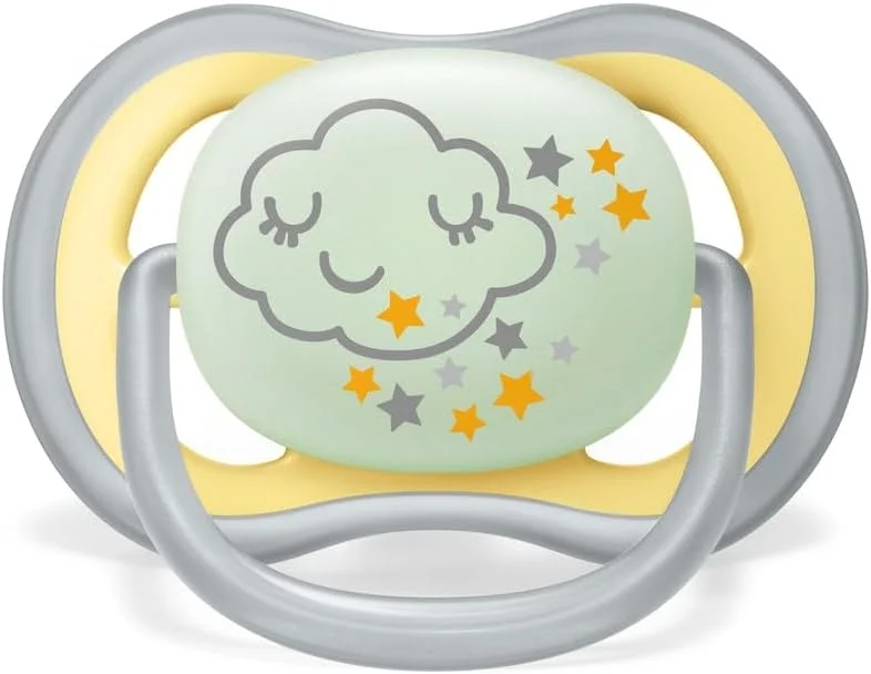 پستانک شب‌تاب الترا ایر اونت فیلیپس - بسته 2 عددی، فاقد BPA، دارای قابلیت تنفس و درخشان در تاریکی برای نوزادان 18+ ماه، شامل جعبه حمل و استریل، طرح ابر/ببر