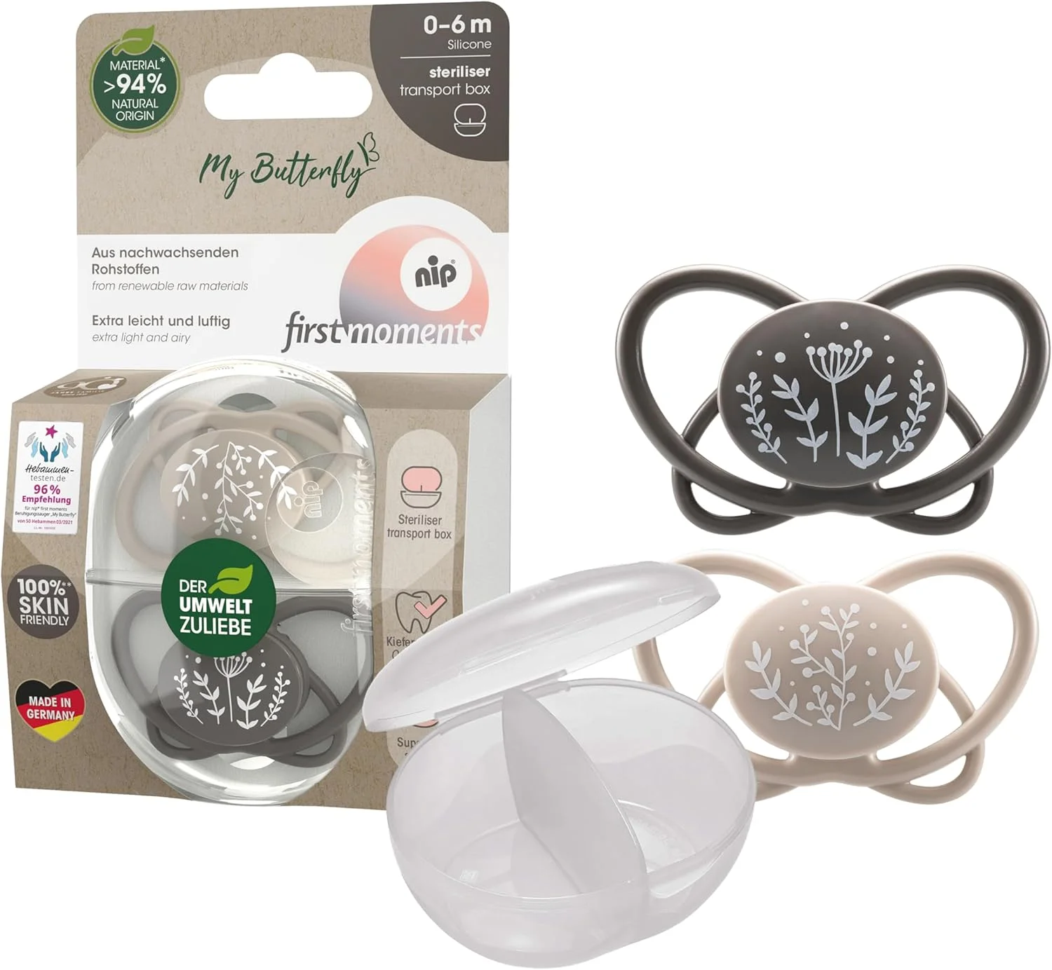 پستانک ارتودنسی نیپ مدل Butterfly همراه با جعبه استریل کننده، 0-6 ماه، 2 عدد، دخترانه و پسرانه، پستانک سیلیکونی فوق سبک، سیلیکون بدون BPA، دندان گیر نرم برای نوزادان، ساخت آلمان، جریان هوای بیشتر پستانک ارتودنسی نیپ مدل Butterfly همراه با جعبه استریل کننده، 0-6 ماه، 2 عدد، دخترانه و پسرانه، پستانک سیلیکونی فوق سبک، سیلیکون بدون BPA، دندان گیر نرم برای نوزادان، ساخت آلمان، جریان هوای بیشتر