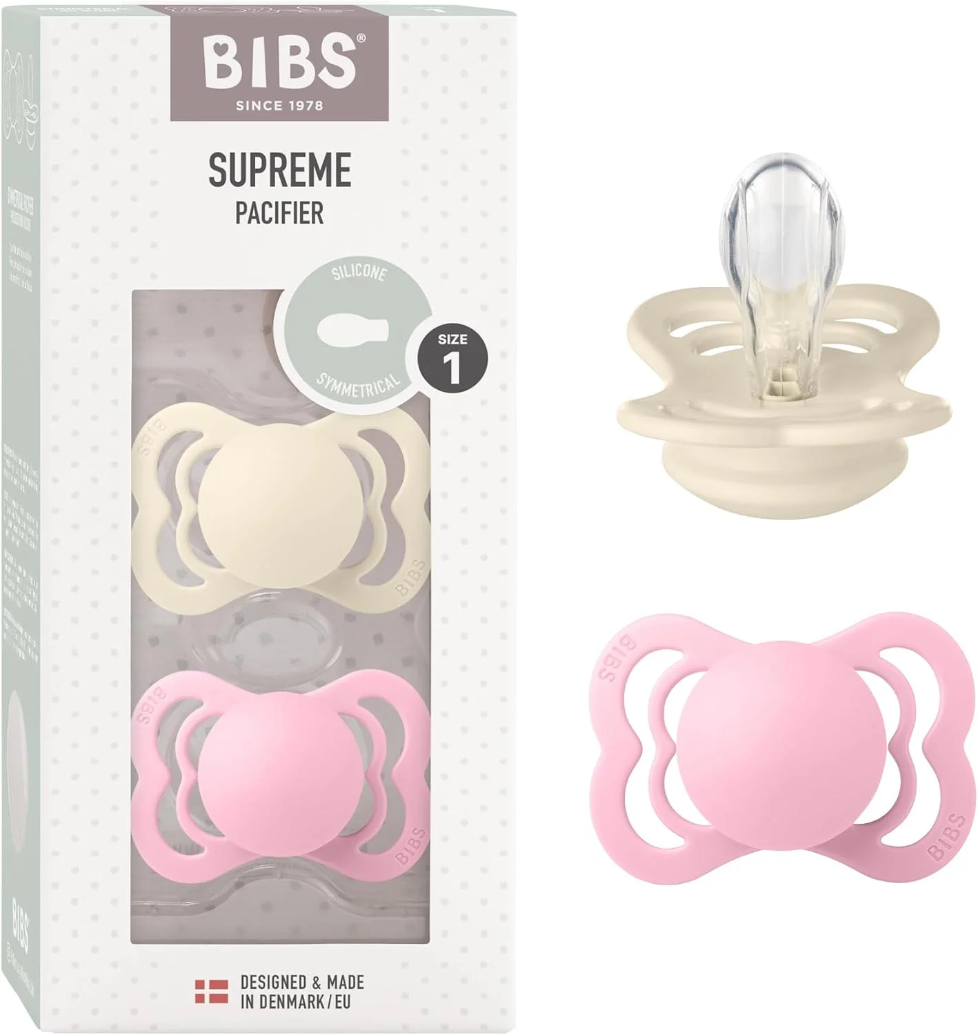 پستانک سیلیکونی سوپریم Bibs مناسب نوزادان 0-6 ماه، 2 عددی، سایز 1، عاجی/صورتی نوزادی پستانک سیلیکونی سوپریم Bibs مناسب نوزادان 0-6 ماه، 2 عددی، سایز 1، عاجی/صورتی نوزادی