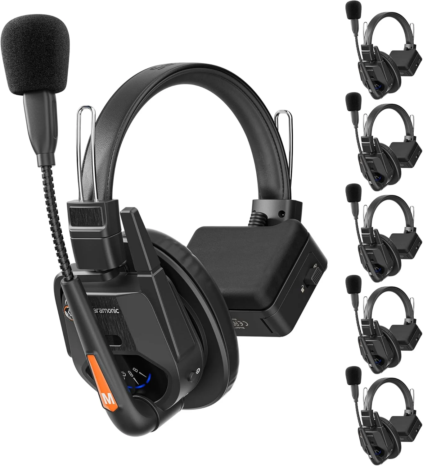 سیستم اینترکام هدست بی سیم فول دوبلکس سارامونیک WiTalk9 WT6S با فرکانس 1.9 گیگاهرتز و برد 500 متر، مناسب ارتباط از راه دور تک گوش کندانسر برای فیلم/صحنه/ویدیو/تولیدات ورزشی، تصویربرداری هوایی و فضای باز (6 کاربر)