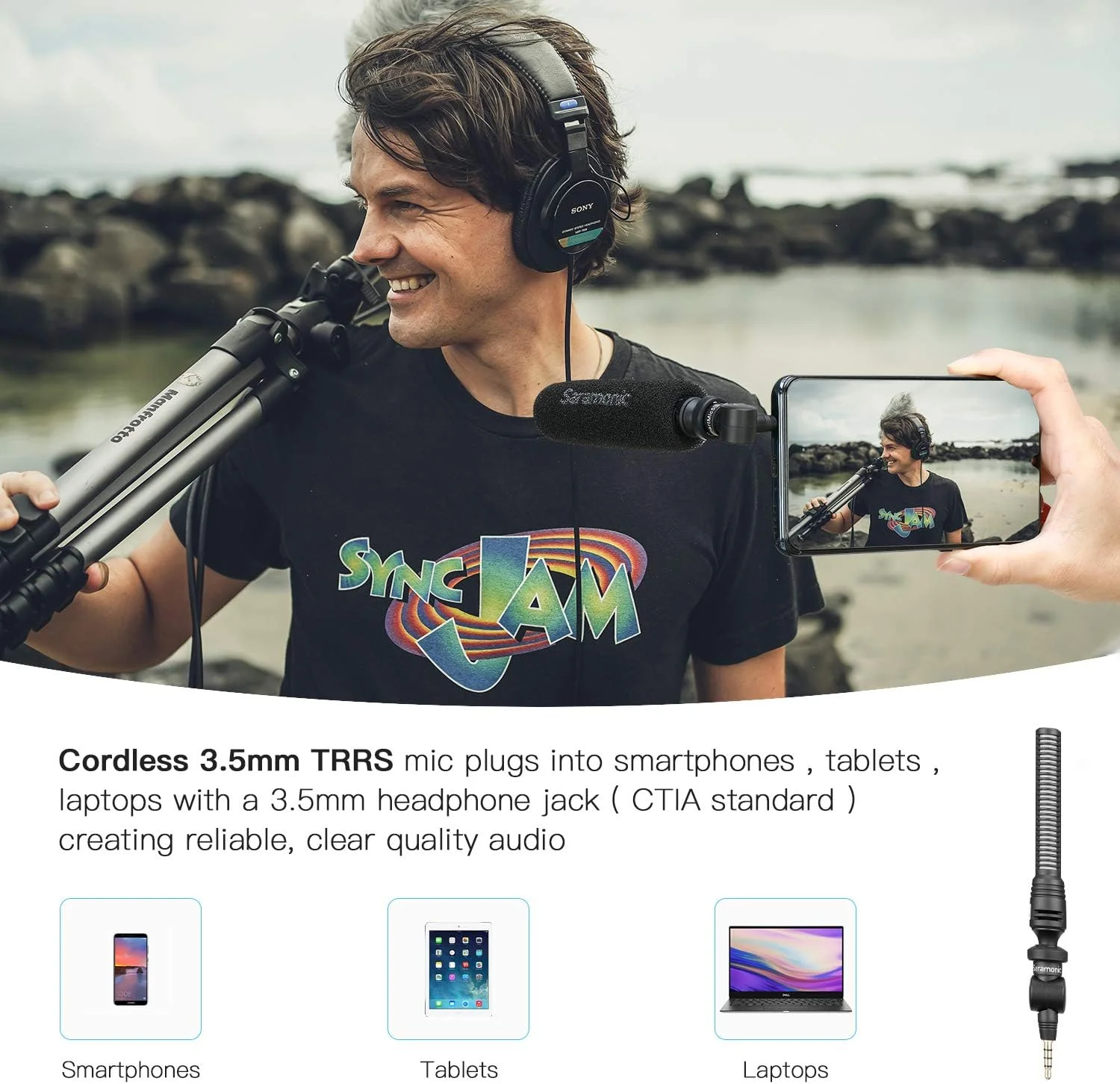 میکروفون یک طرفه سارامونیک برای دستگاه TRRS 3.5 میلی متری مناسب گوشی هوشمند، تبلت، لپ تاپ و دستگاه موبایل