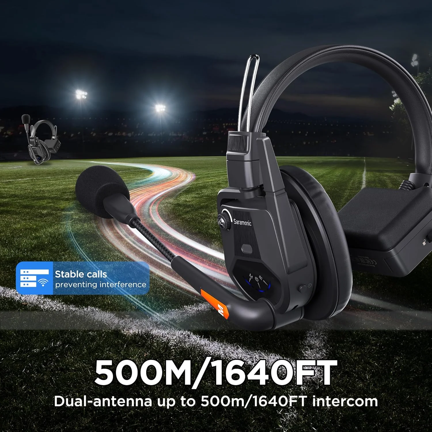 سیستم اینترکام هدست بی سیم فول دوبلکس سارامونیک WiTalk9 WT6S با فرکانس 1.9 گیگاهرتز و برد 500 متر، مناسب ارتباط از راه دور تک گوش کندانسر برای فیلم/صحنه/ویدیو/تولیدات ورزشی، تصویربرداری هوایی و فضای باز (6 کاربر)