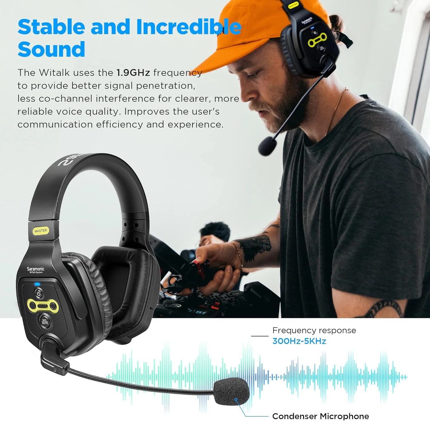 سیستم اینترکام هدست بی سیم فول دوبلکس Saramonic WiTalK، ارتباط گروهی 400 متری، هدست دو گوش WT5D با 1 هدست اصلی و 4 هدست ریموت (5 کاربر)