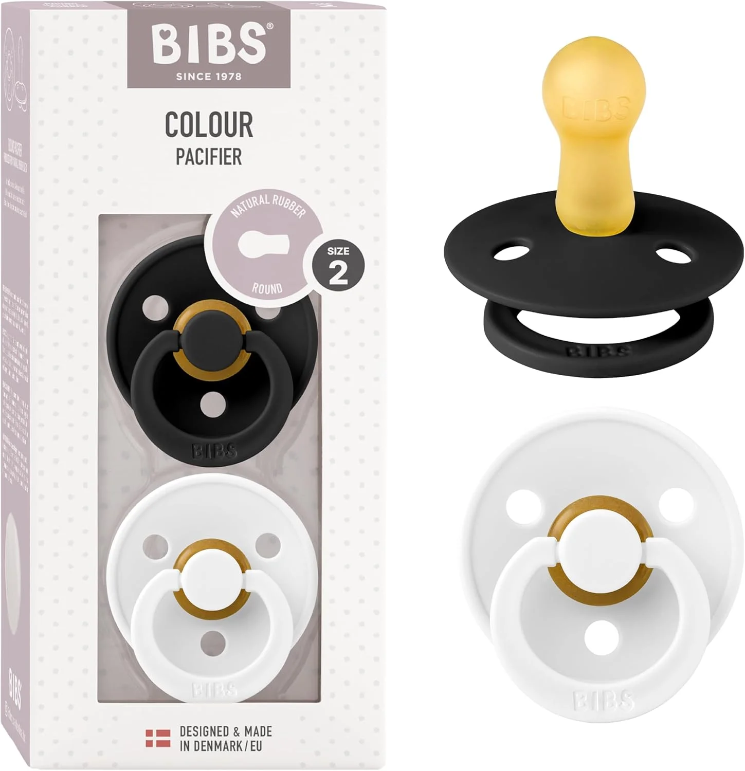 پستانک ارتودنسی 2 عددی BIBS Colour، فاقد BPA، لاتکس لاستیک طبیعی گرد، سایز 2 (6-18 ماه)، مشکی/سفید پستانک ارتودنسی 2 عددی BIBS Colour، فاقد BPA، لاتکس لاستیک طبیعی گرد، سایز 2 (6-18 ماه)، مشکی/سفید